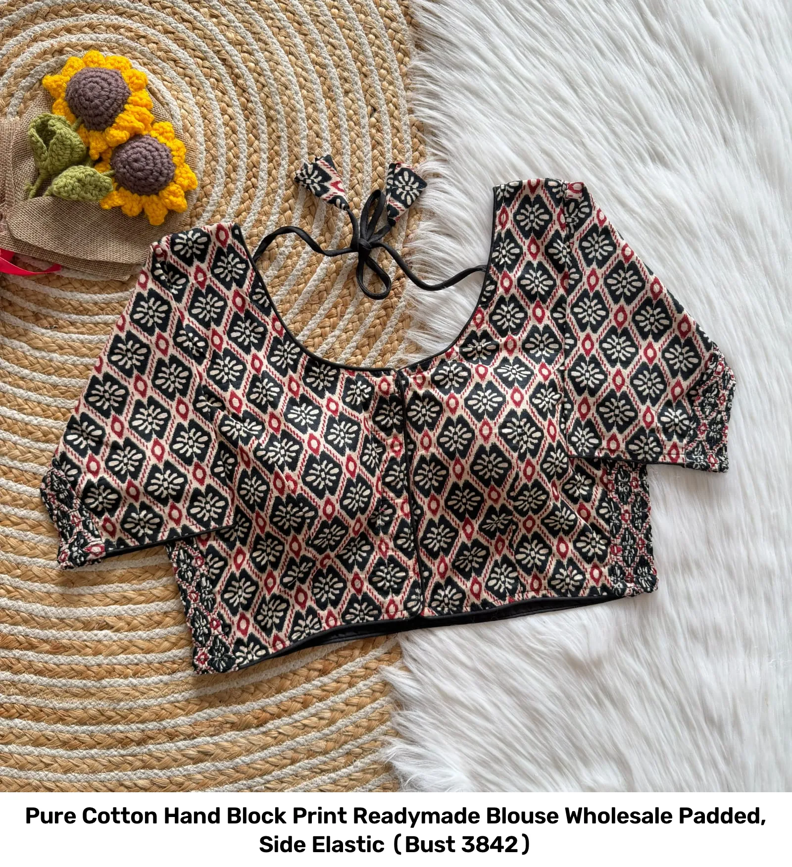 Pure Cotton Hand Block Print Readymade Blouse Wholesale – Padded, Side Elastic (Bust 38–42) 6