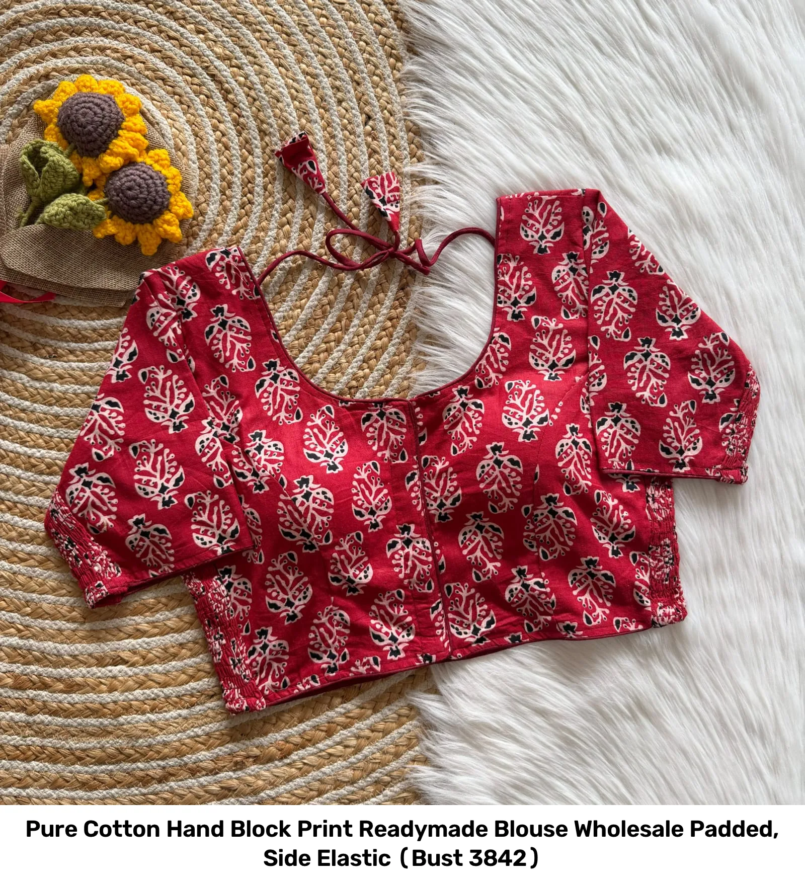 Pure Cotton Hand Block Print Readymade Blouse Wholesale – Padded, Side Elastic (Bust 38–42) 7