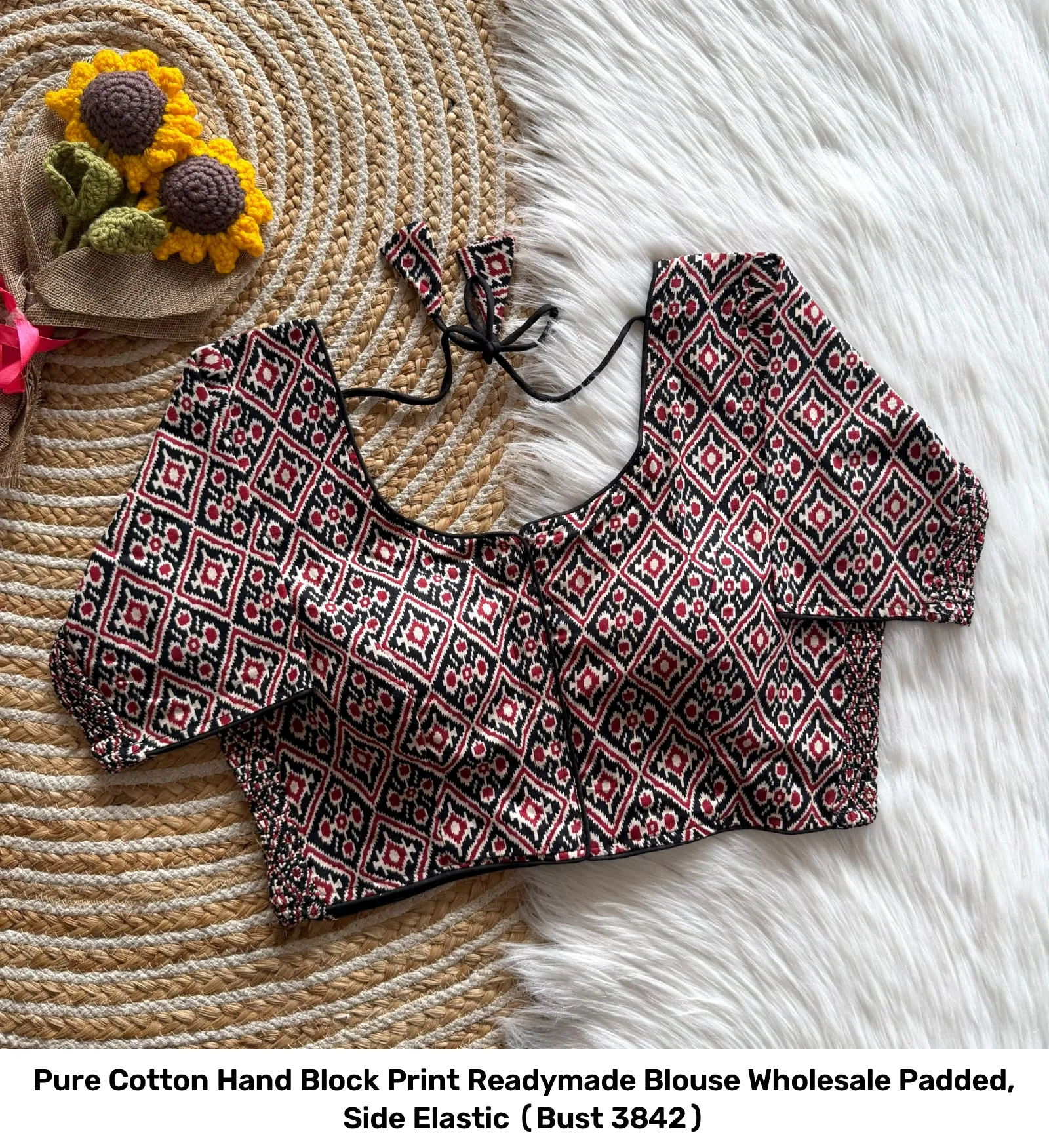 Pure Cotton Hand Block Print Readymade Blouse Wholesale – Padded, Side Elastic (Bust 38–42) 8