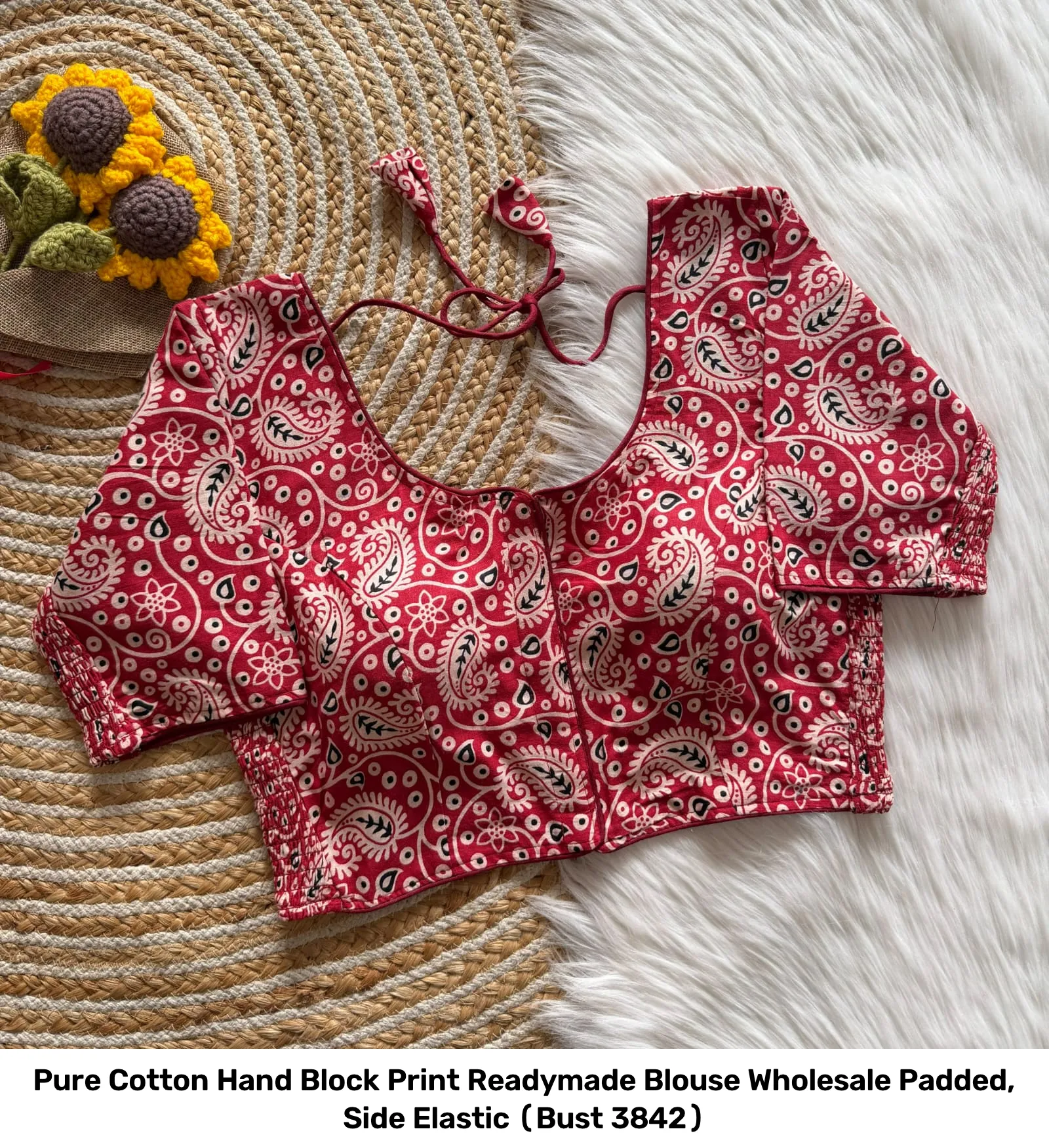Pure Cotton Hand Block Print Readymade Blouse Wholesale – Padded, Side Elastic (Bust 38–42) 9