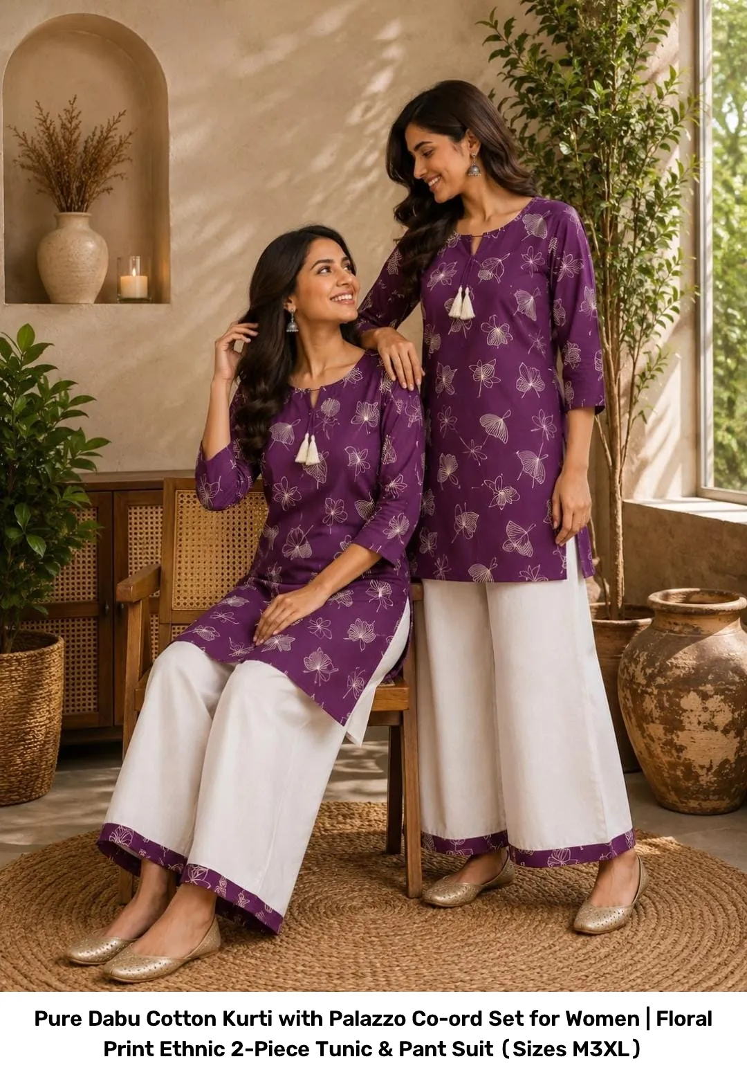 Pure Dabu Cotton Kurti with Palazzo Co-ord Set for Women | Floral Print Ethnic 2-Piece Tunic & Pant Suit (Sizes M–3XL) 7