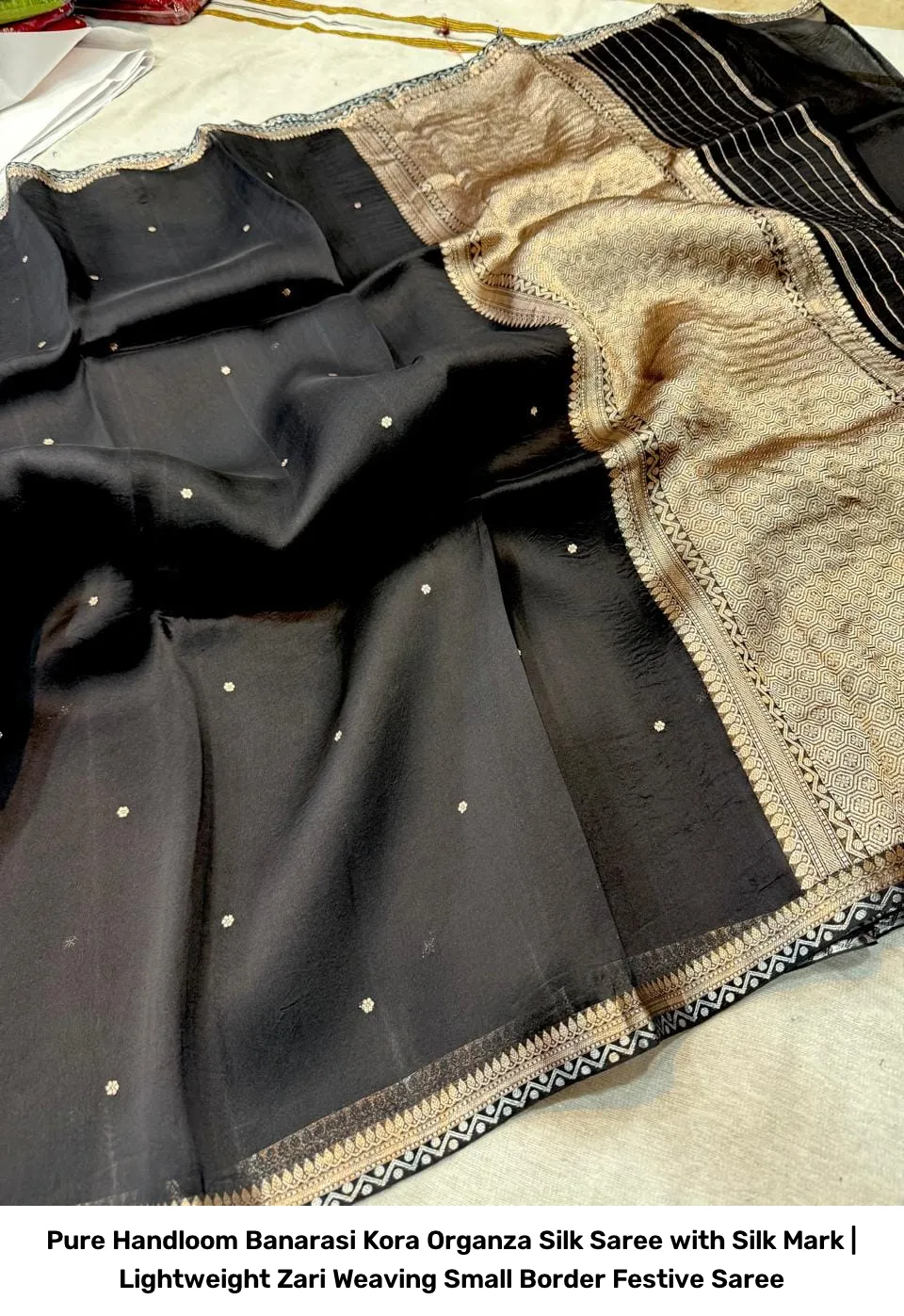 Pure Handloom Banarasi Kora Organza Silk Saree with Silk Mark | Lightweight Zari Weaving Small Border Festive Saree 2
