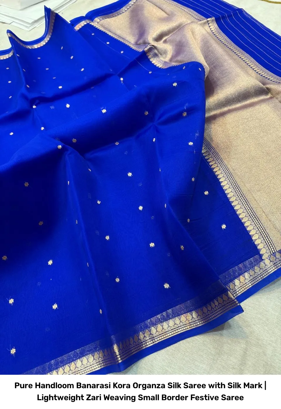 Pure Handloom Banarasi Kora Organza Silk Saree with Silk Mark | Lightweight Zari Weaving Small Border Festive Saree 4