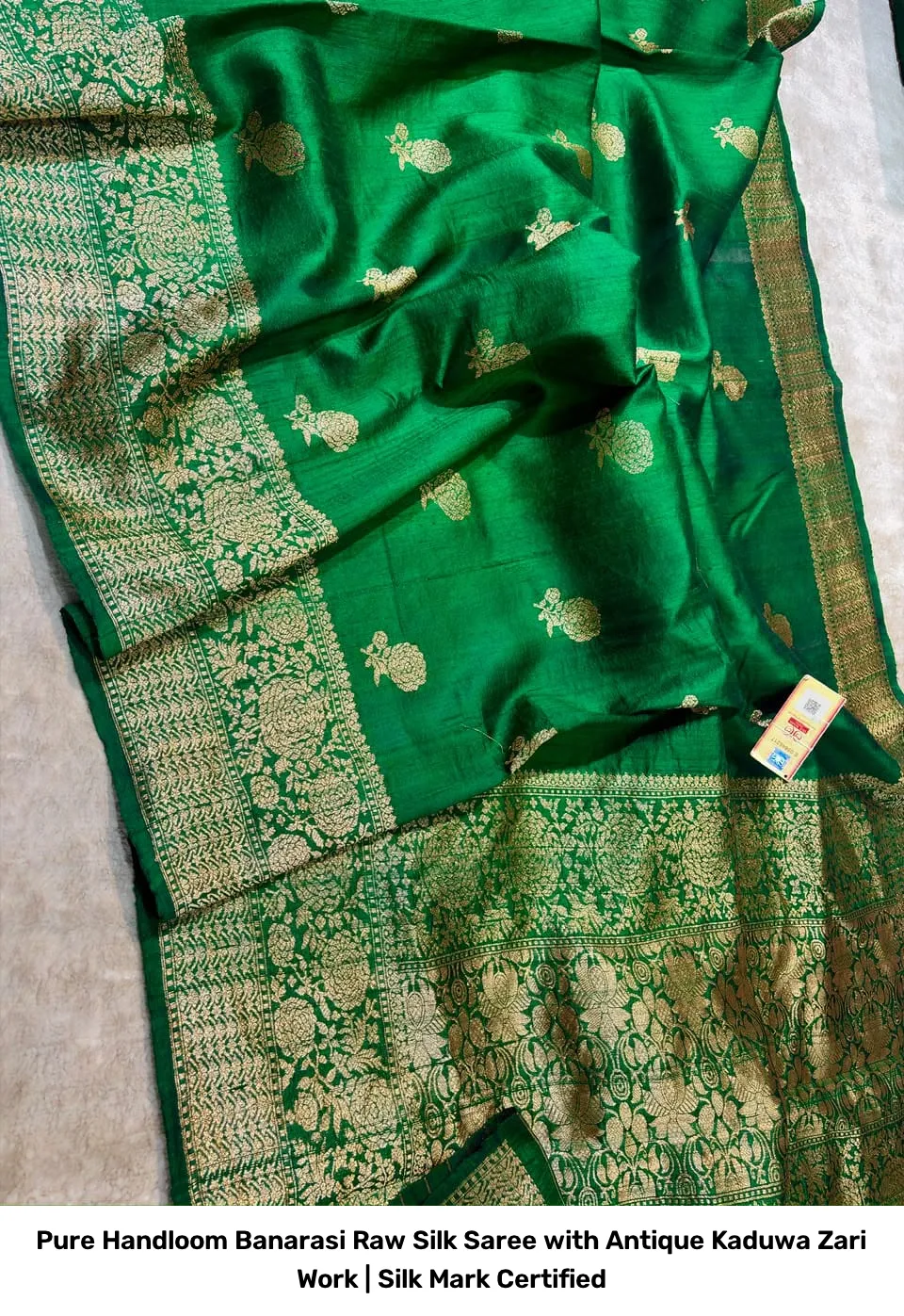 Pure Handloom Banarasi Raw Silk Saree with Antique Kaduwa Zari Work | Silk Mark Certified 12