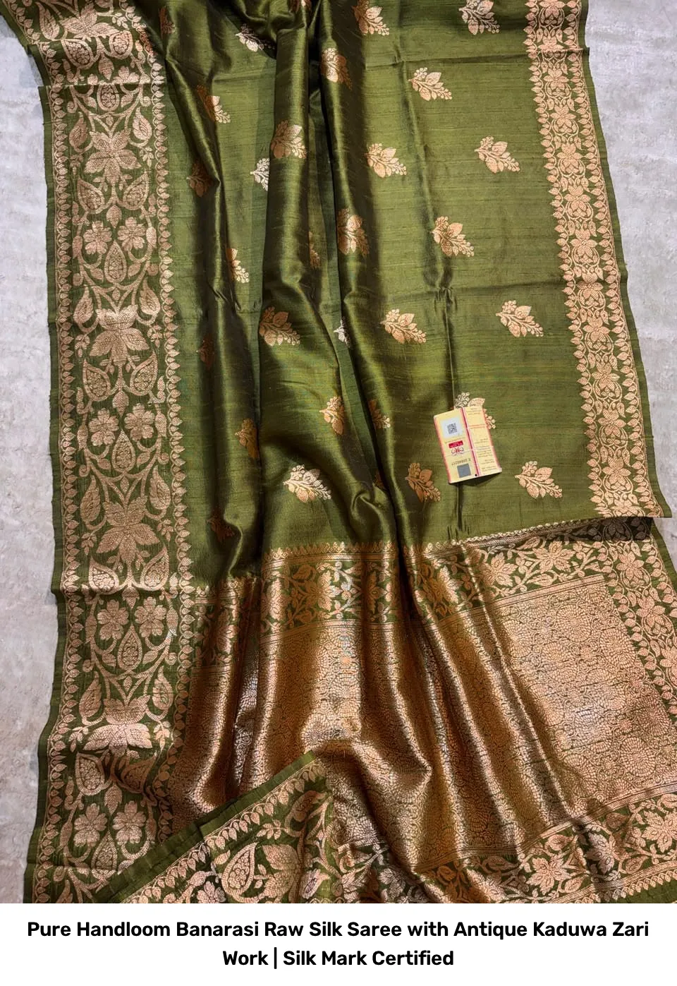 Pure Handloom Banarasi Raw Silk Saree with Antique Kaduwa Zari Work | Silk Mark Certified 13