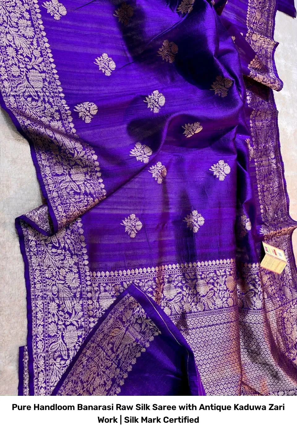 Pure Handloom Banarasi Raw Silk Saree with Antique Kaduwa Zari Work | Silk Mark Certified 14