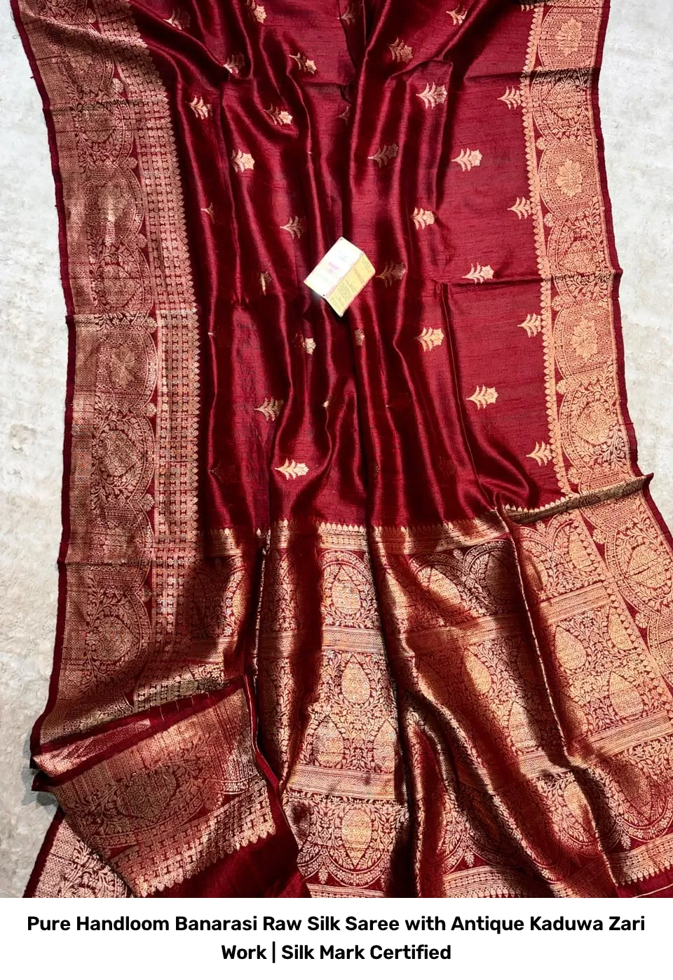 Pure Handloom Banarasi Raw Silk Saree with Antique Kaduwa Zari Work | Silk Mark Certified 16