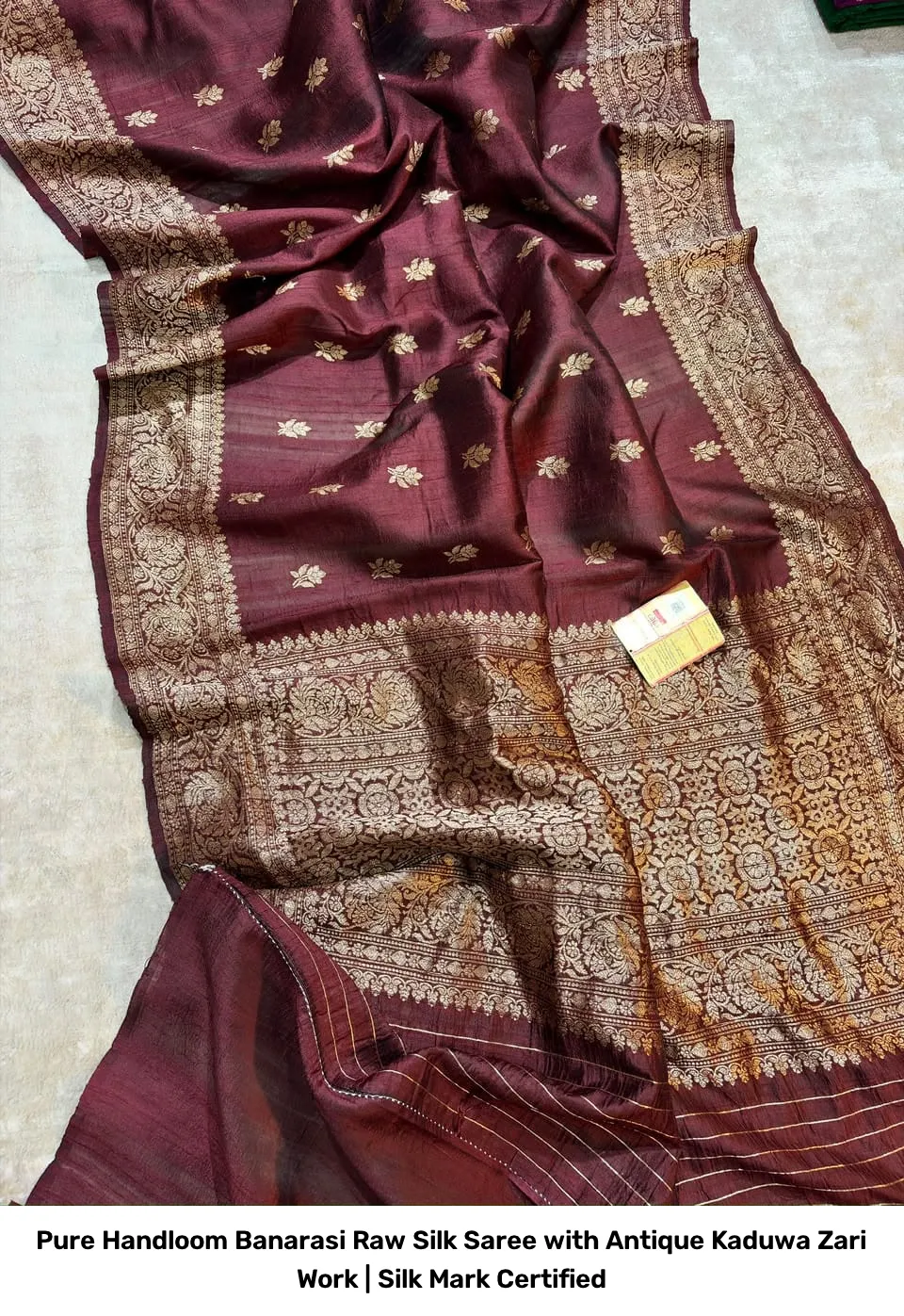 Pure Handloom Banarasi Raw Silk Saree with Antique Kaduwa Zari Work | Silk Mark Certified 18
