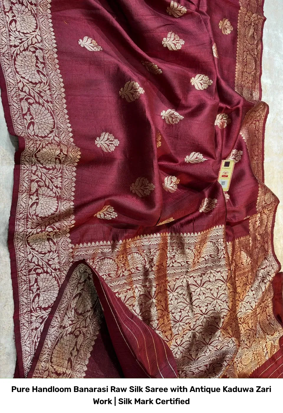 Pure Handloom Banarasi Raw Silk Saree with Antique Kaduwa Zari Work | Silk Mark Certified 2