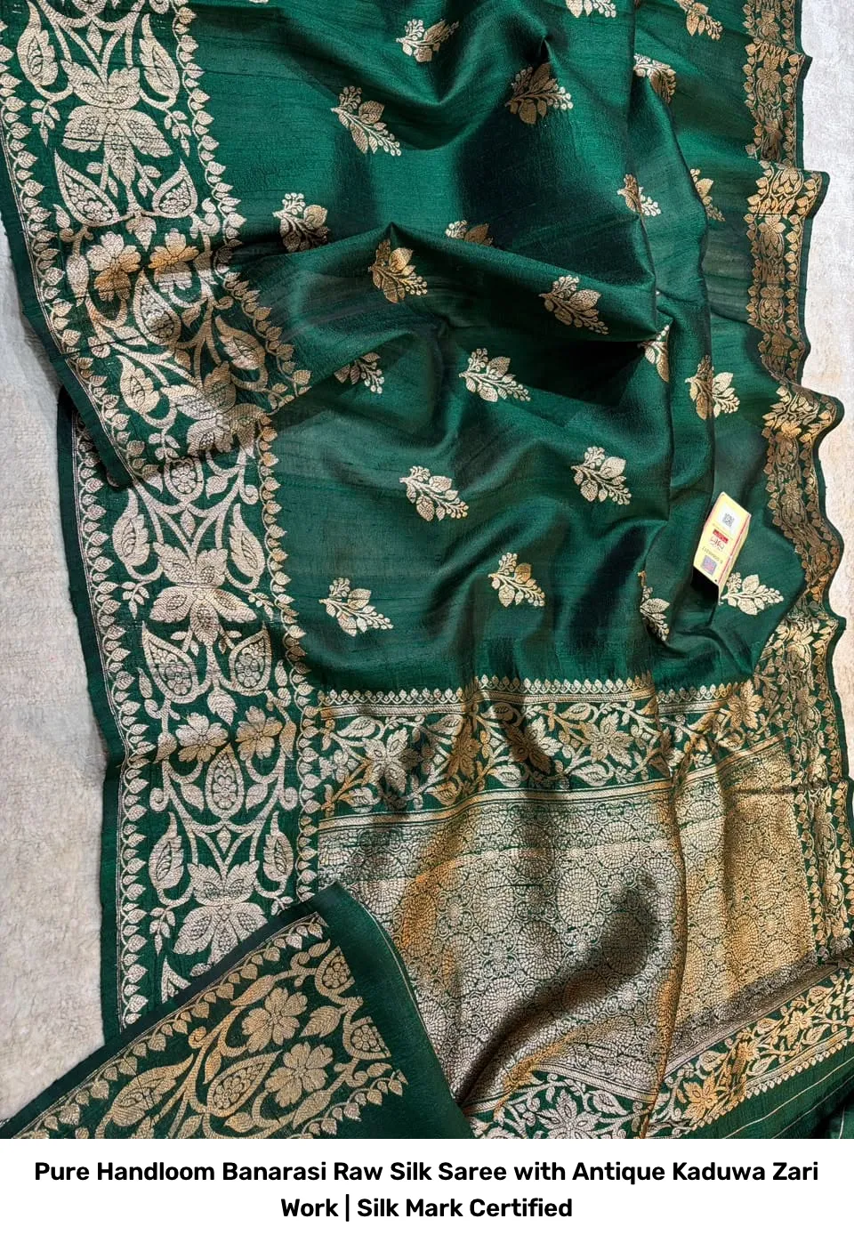 Pure Handloom Banarasi Raw Silk Saree with Antique Kaduwa Zari Work | Silk Mark Certified 4