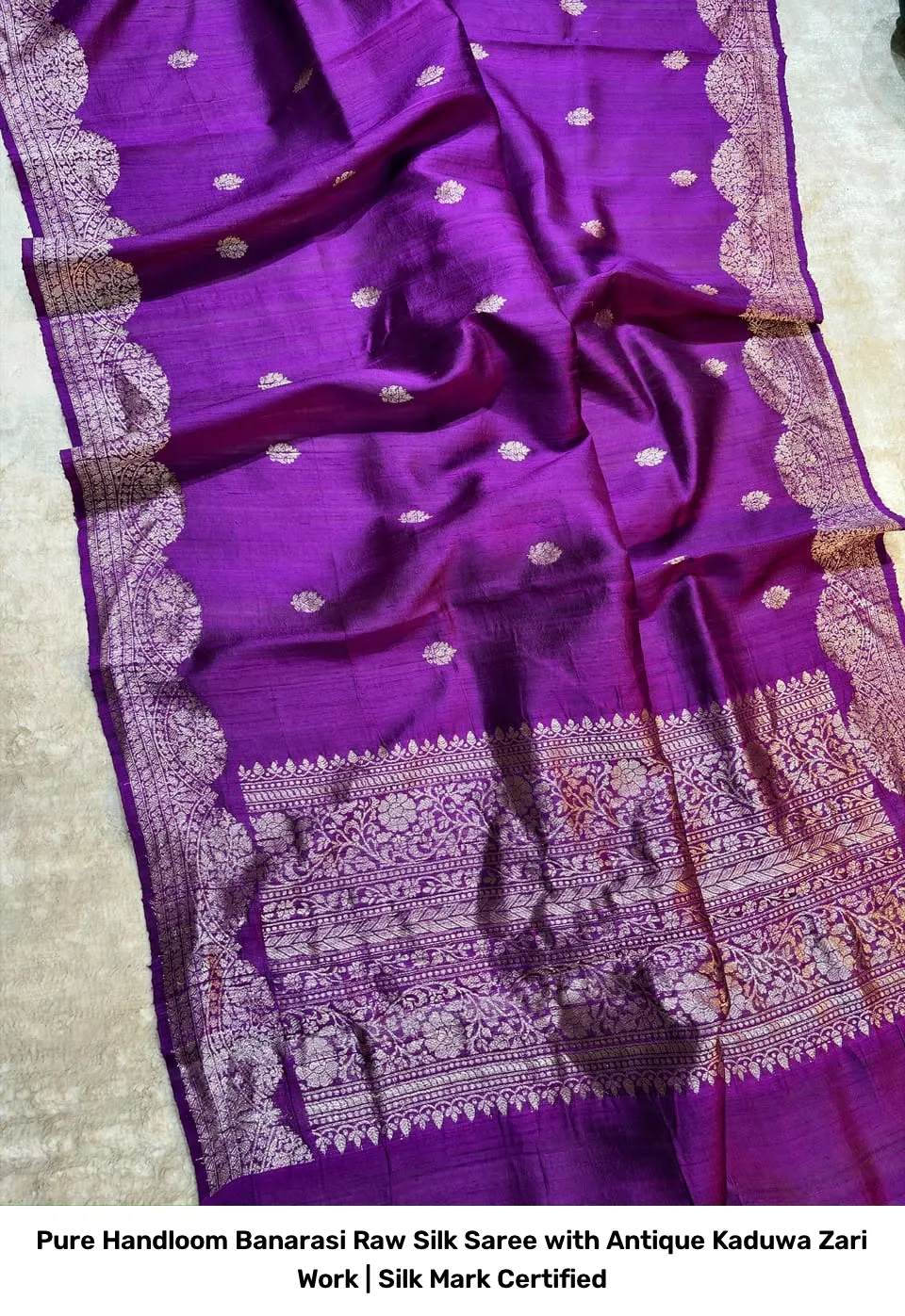 Pure Handloom Banarasi Raw Silk Saree with Antique Kaduwa Zari Work | Silk Mark Certified 7