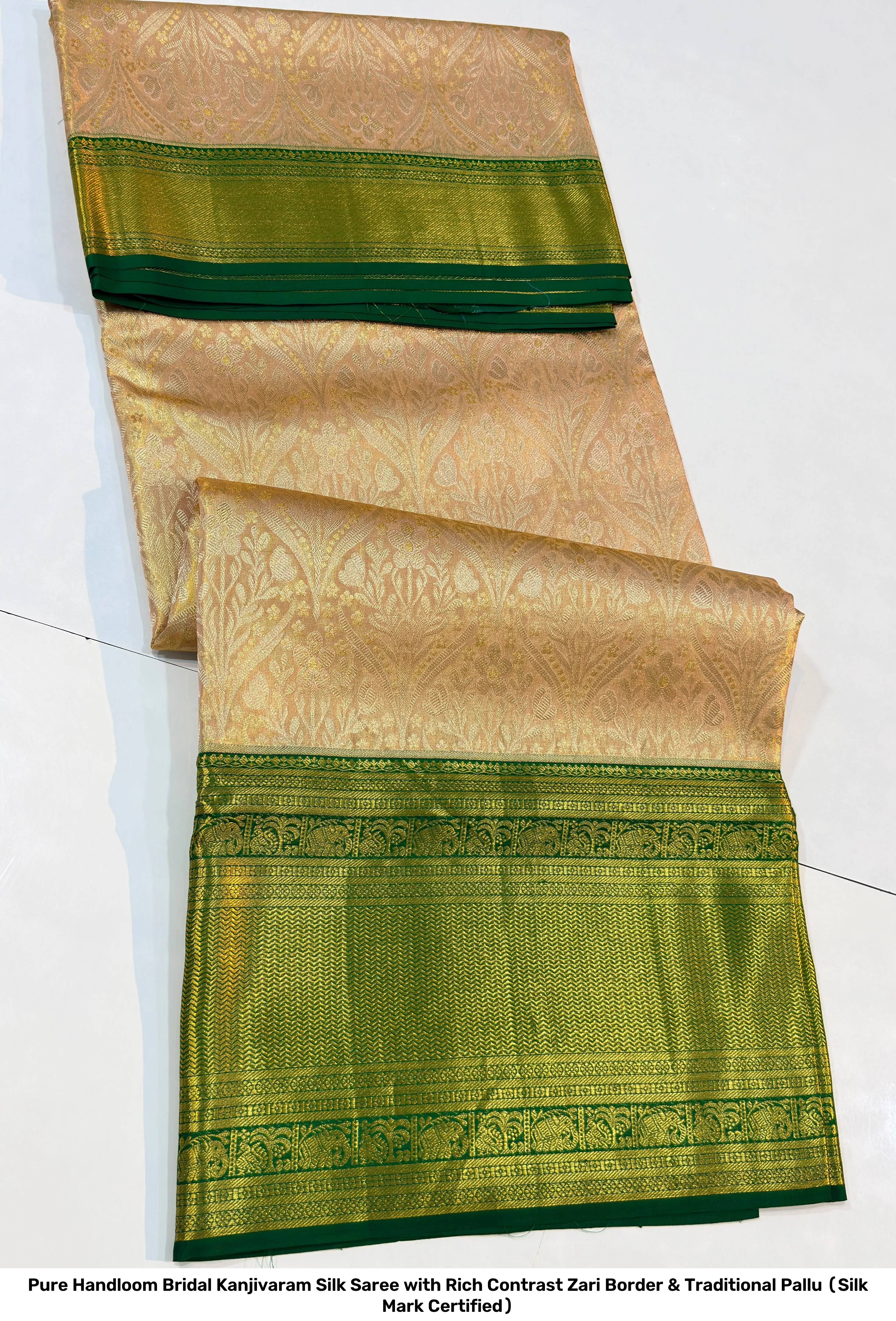 Pure Handloom Bridal Kanjivaram Silk Saree with Rich Contrast Zari Border & Traditional Pallu (Silk Mark Certified) 10