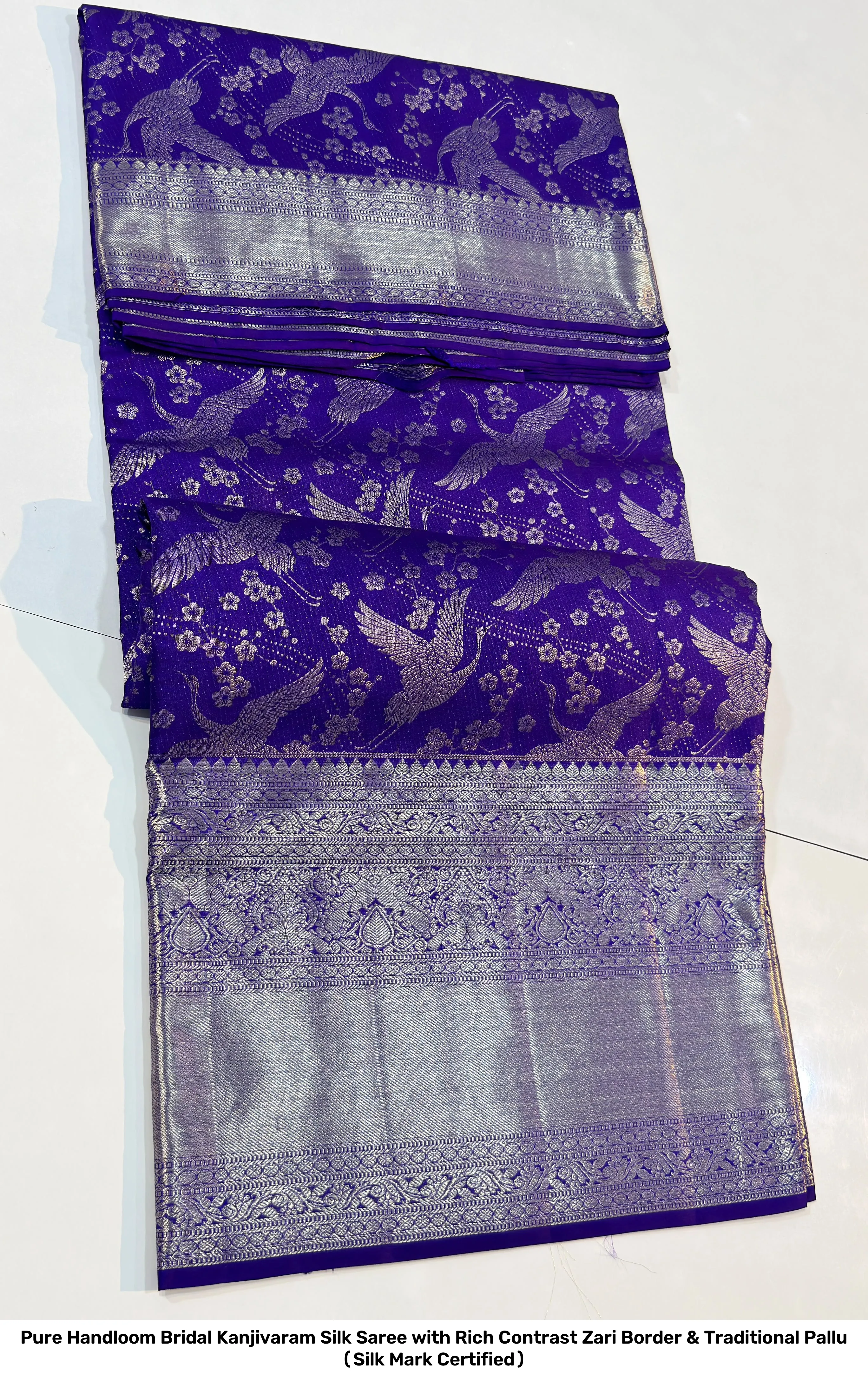Pure Handloom Bridal Kanjivaram Silk Saree with Rich Contrast Zari Border & Traditional Pallu (Silk Mark Certified) 2