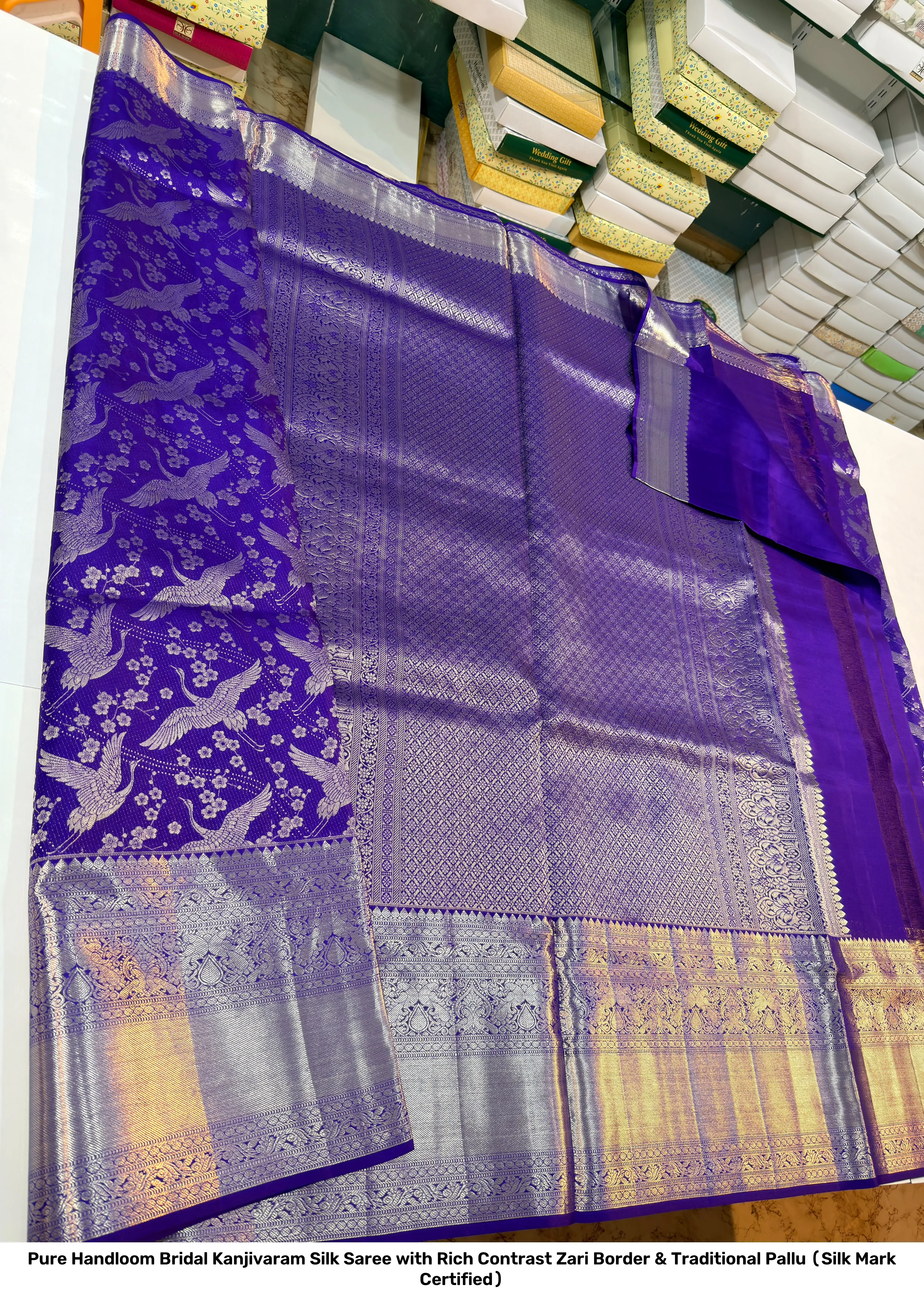 Pure Handloom Bridal Kanjivaram Silk Saree with Rich Contrast Zari Border & Traditional Pallu (Silk Mark Certified) 4
