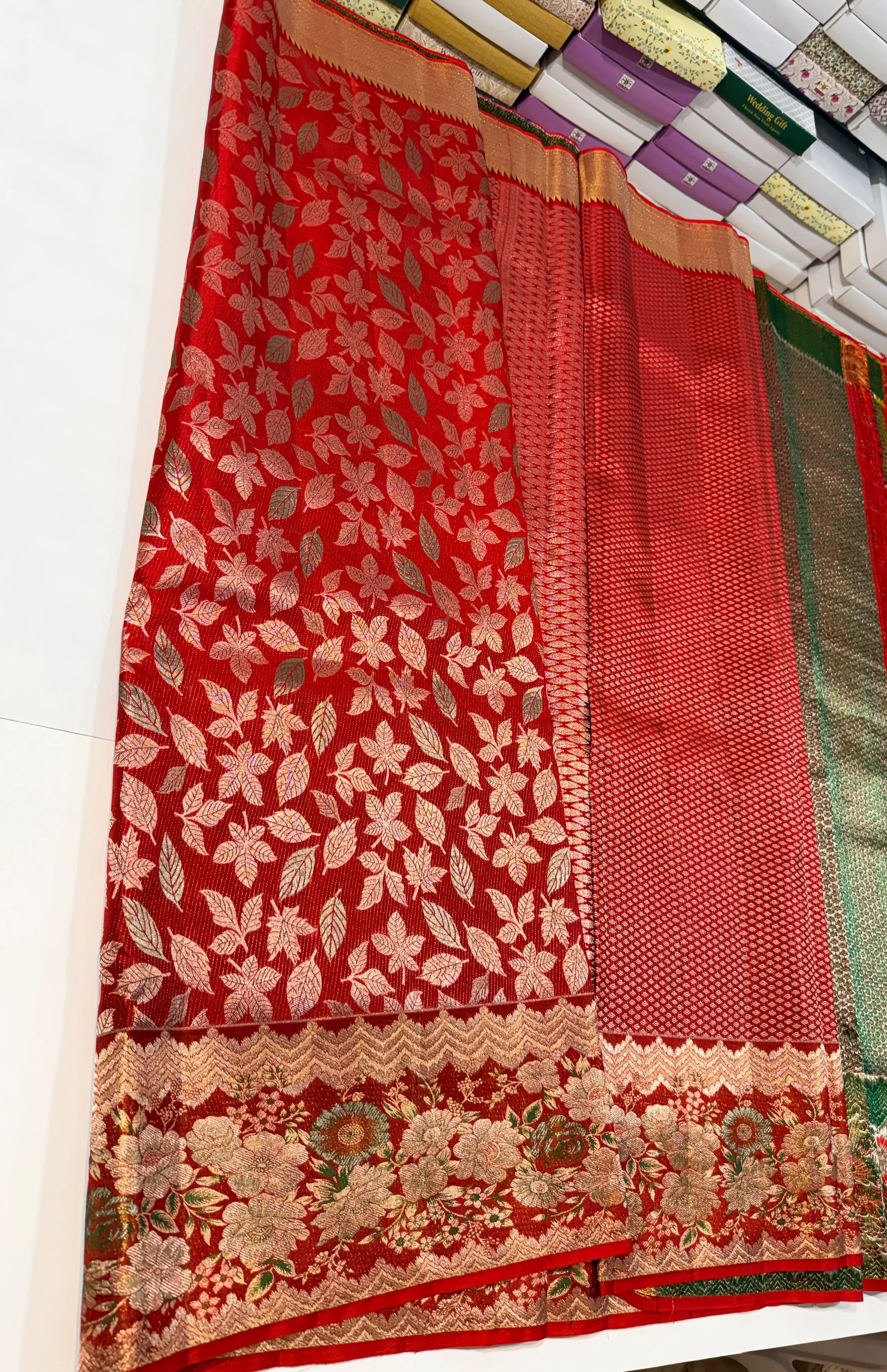 Pure Handloom Bridal Silk Saree in Rich Crimson Red with Heavy Zari Floral Border – Silk Mark Certified