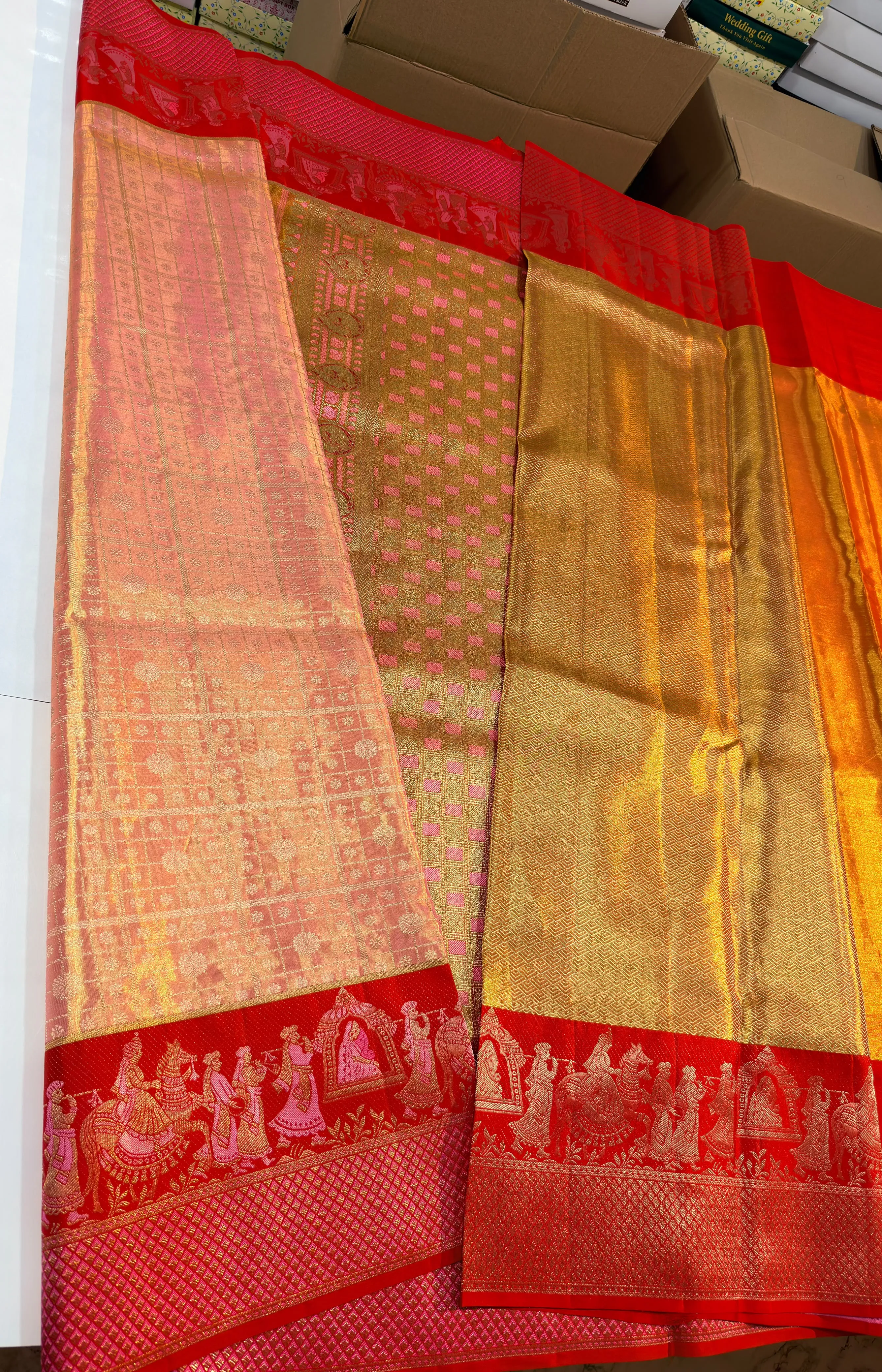 Pure Handloom Bridal Silk Saree with Baarat & Doli Wedding Border | Silk Mark Certified Pattu Saree