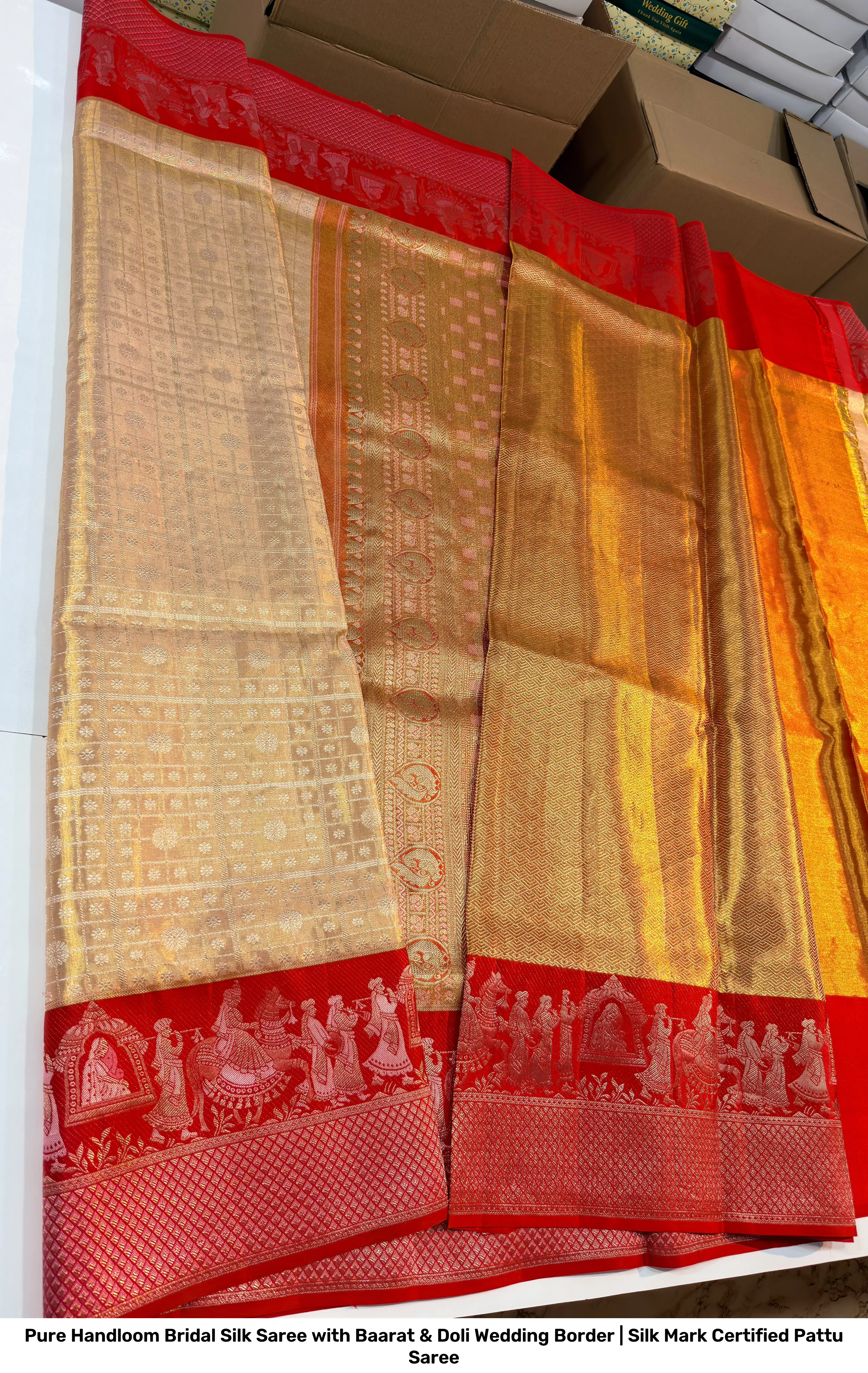Pure Handloom Bridal Silk Saree with Baarat & Doli Wedding Border | Silk Mark Certified Pattu Saree 5