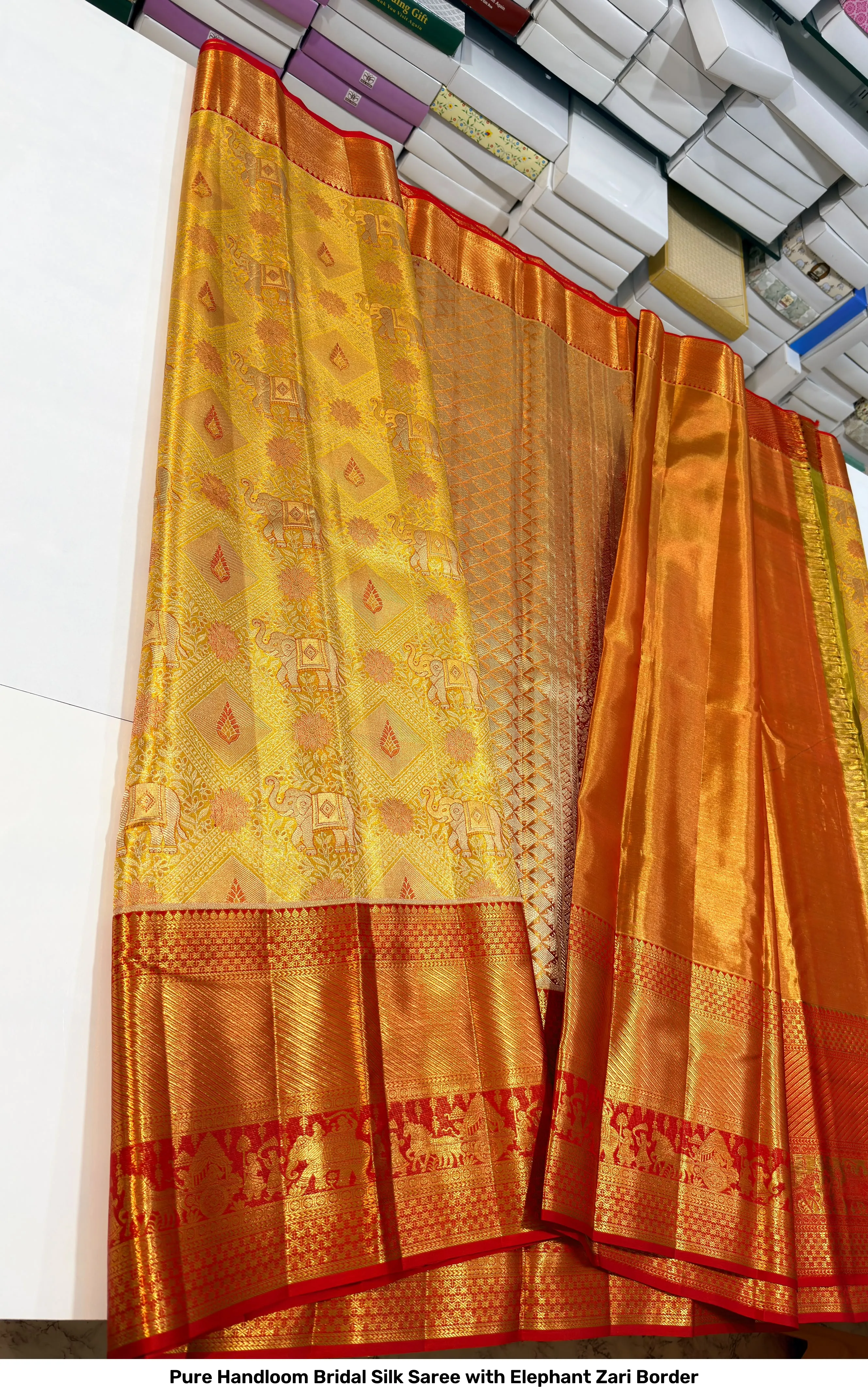 Pure Handloom Bridal Silk Saree with Elephant Zari Border 10
