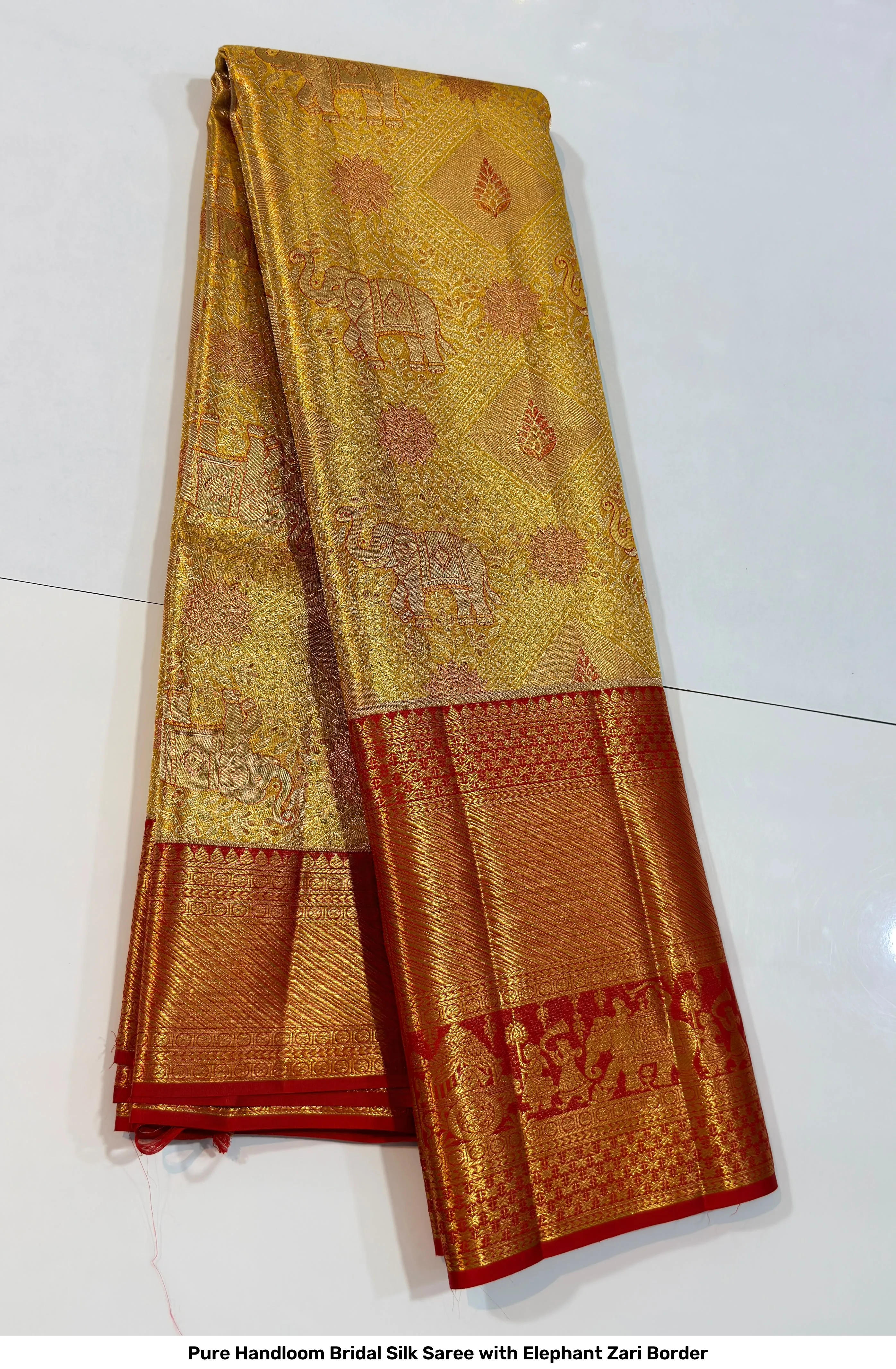 Pure Handloom Bridal Silk Saree with Elephant Zari Border 11