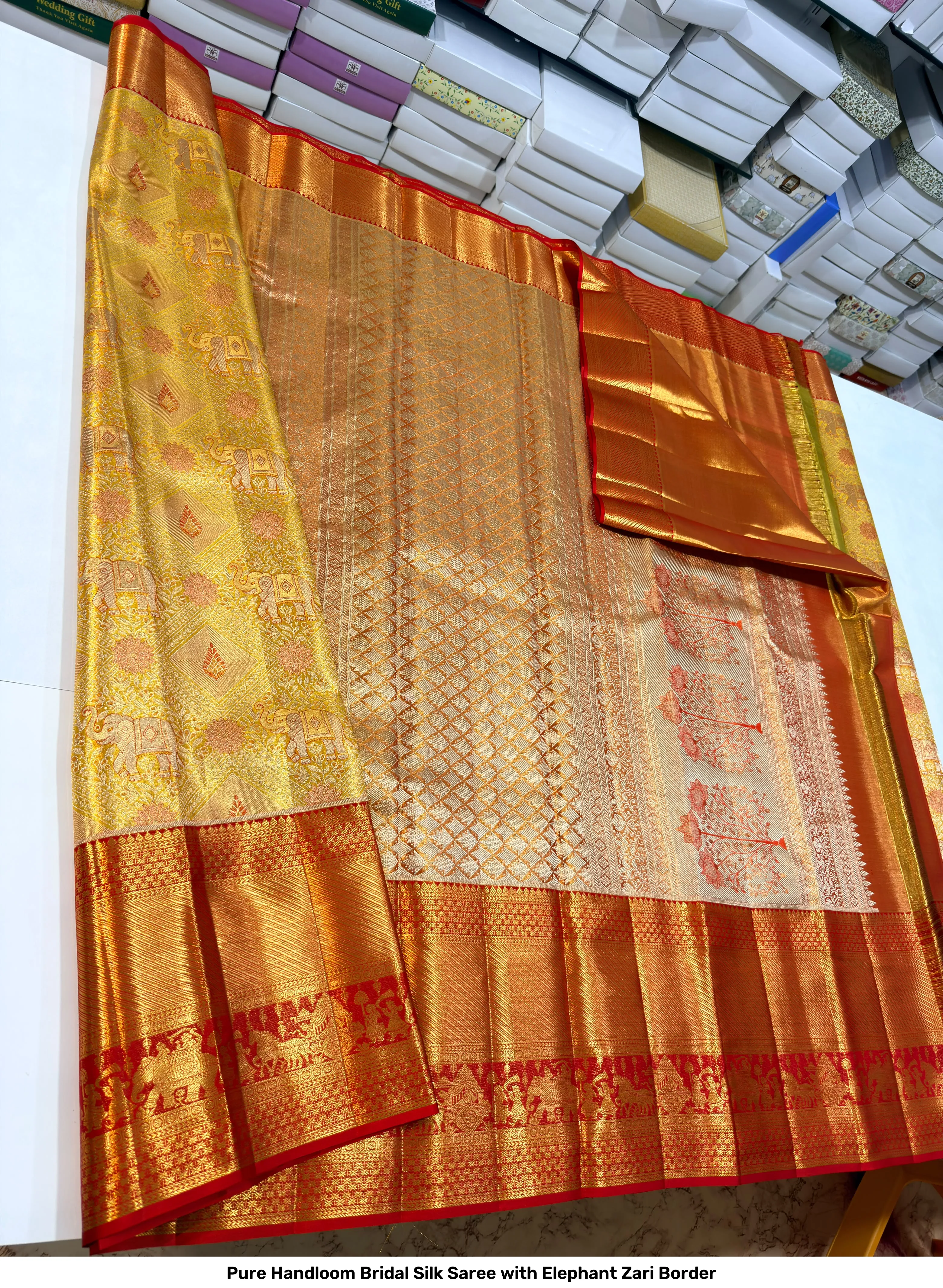 Pure Handloom Bridal Silk Saree with Elephant Zari Border 12