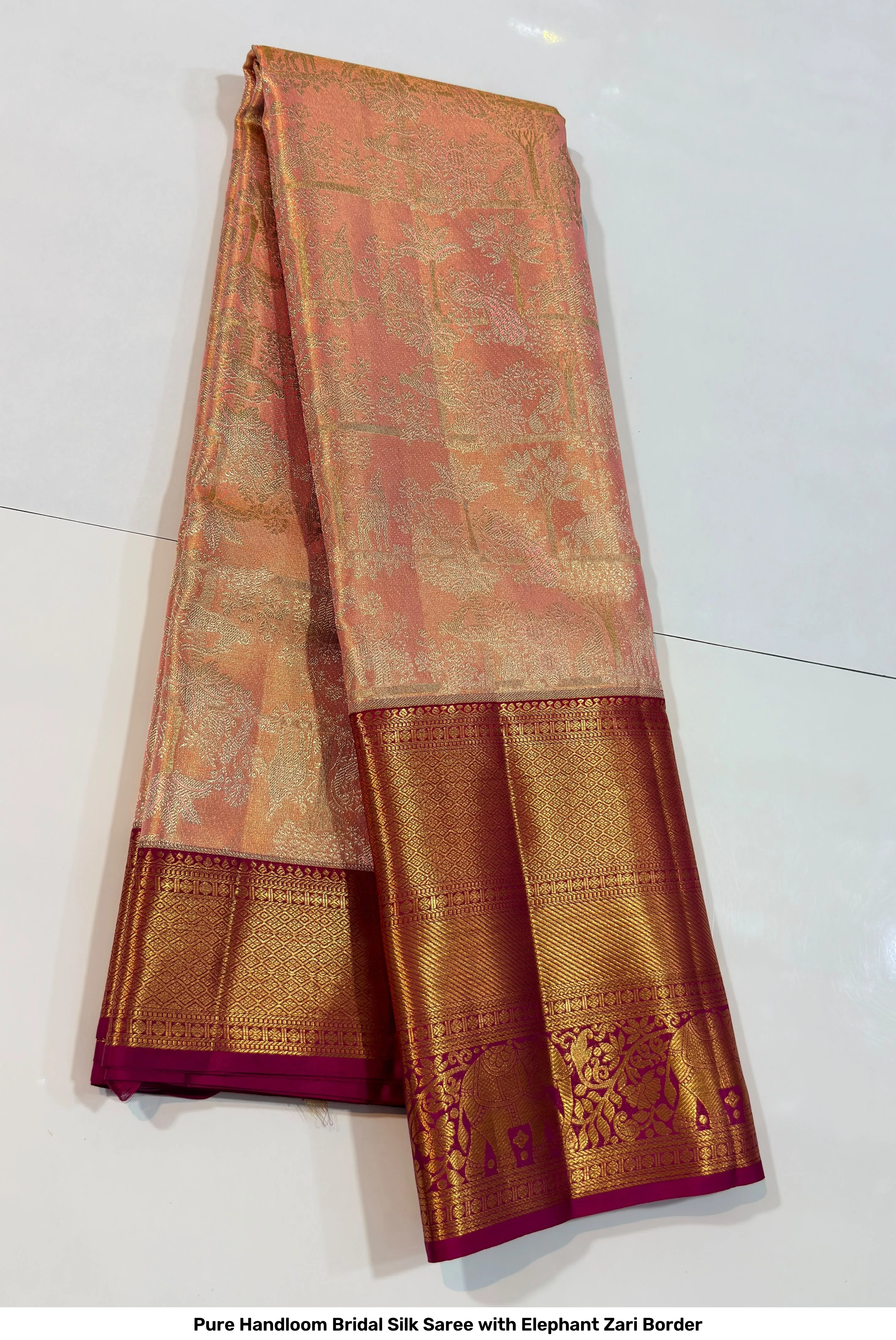Pure Handloom Bridal Silk Saree with Elephant Zari Border 2