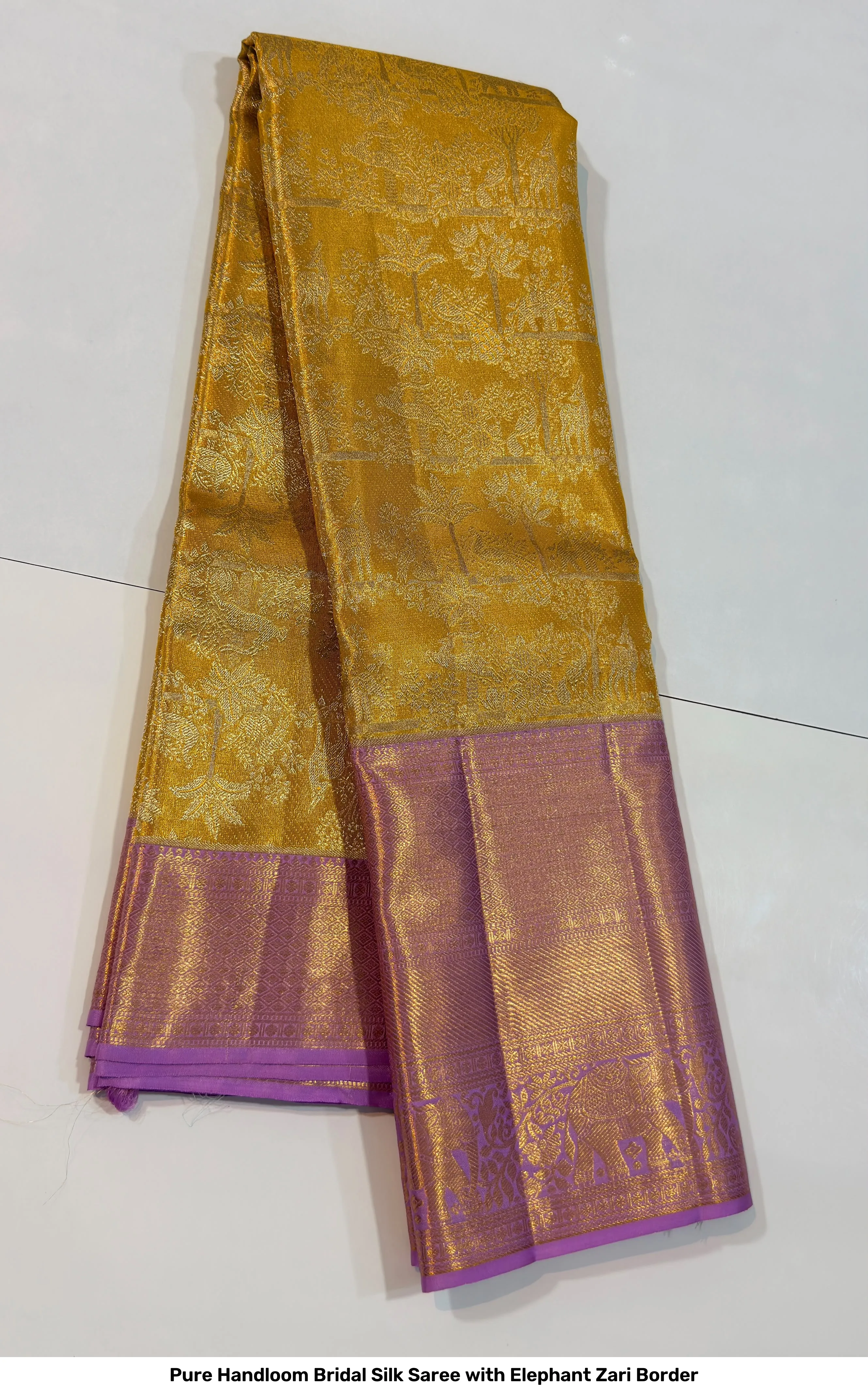 Pure Handloom Bridal Silk Saree with Elephant Zari Border 3