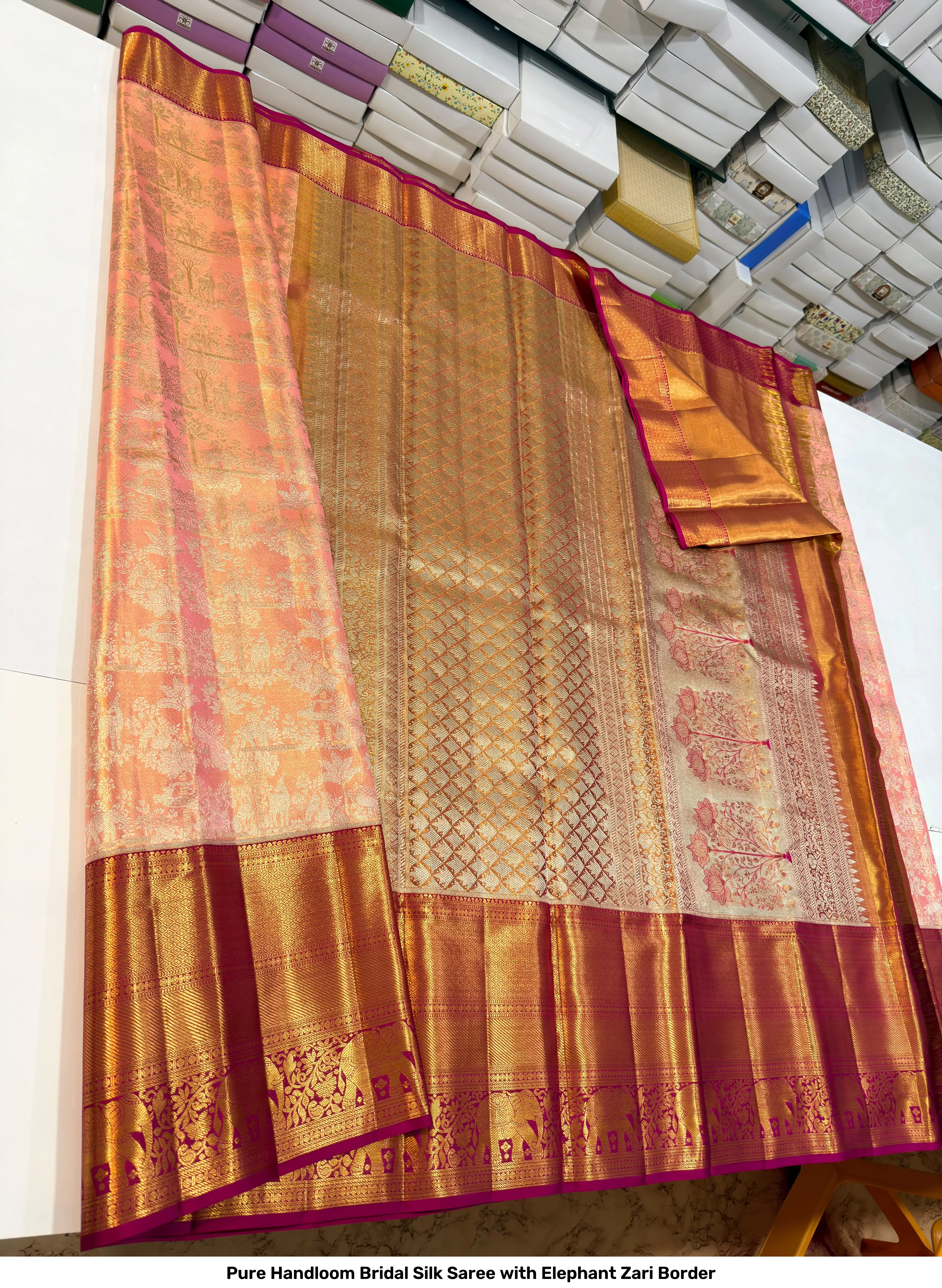 Pure Handloom Bridal Silk Saree with Elephant Zari Border 4