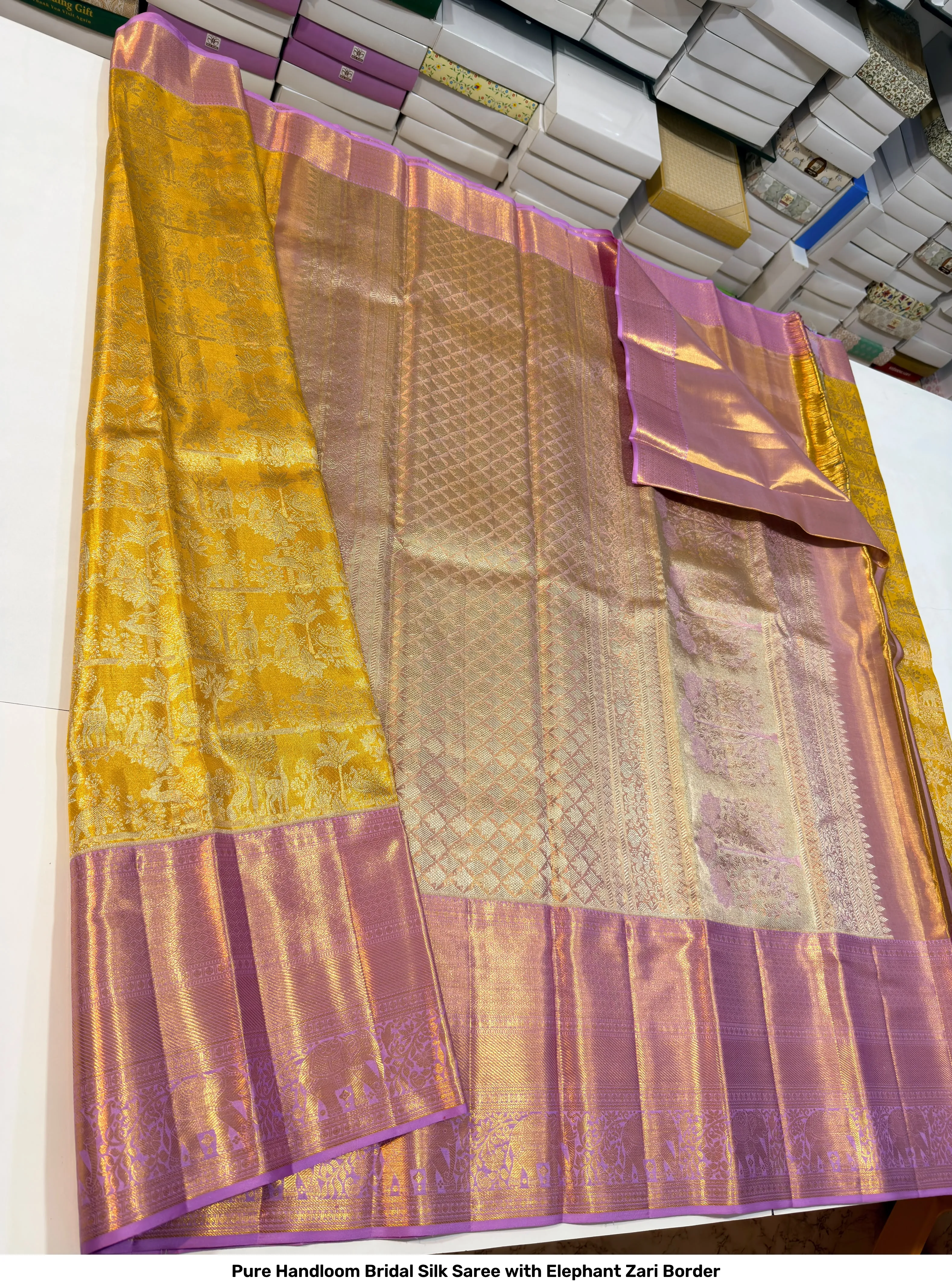 Pure Handloom Bridal Silk Saree with Elephant Zari Border 5