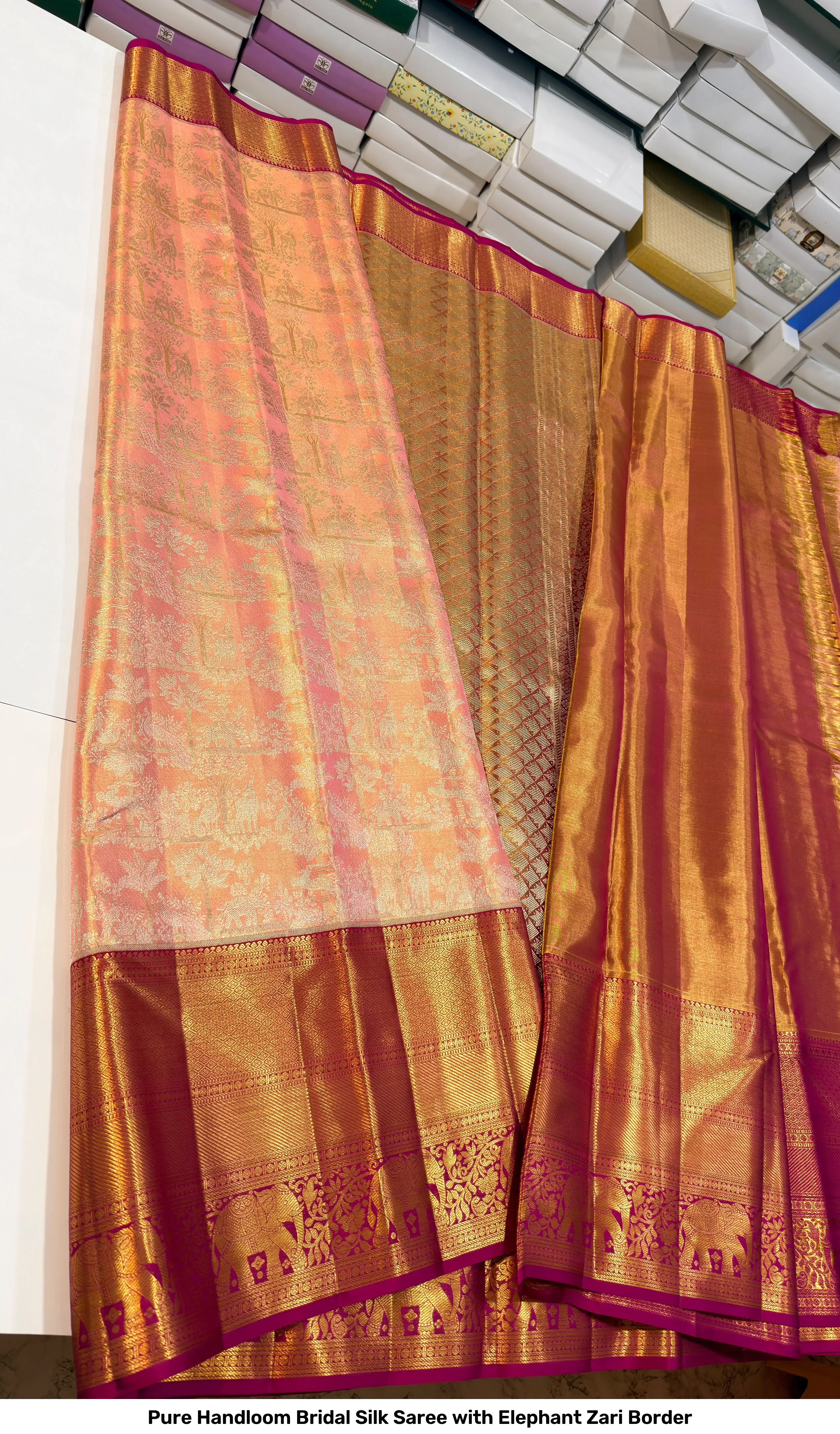 Pure Handloom Bridal Silk Saree with Elephant Zari Border 7