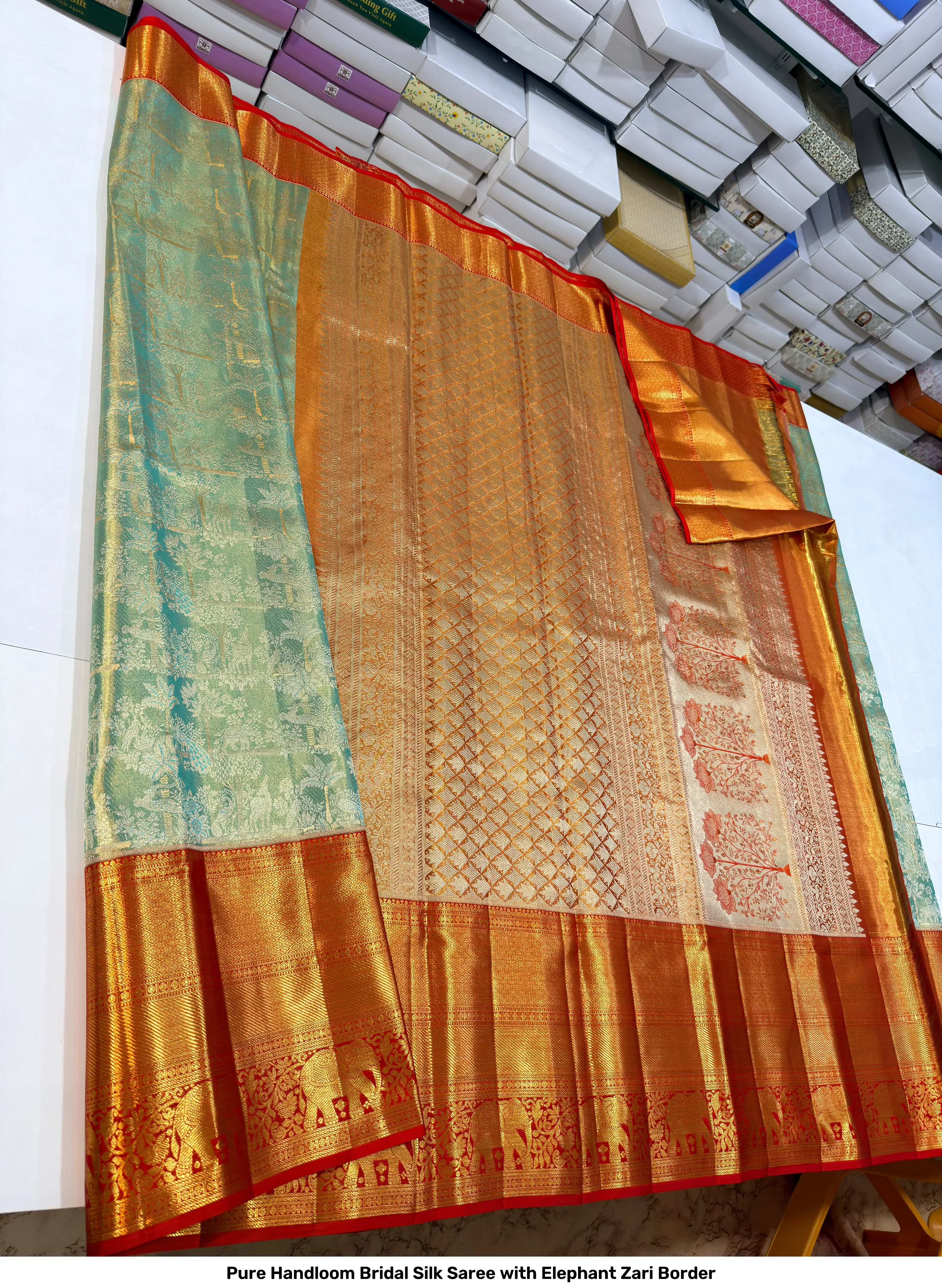Pure Handloom Bridal Silk Saree with Elephant Zari Border 8