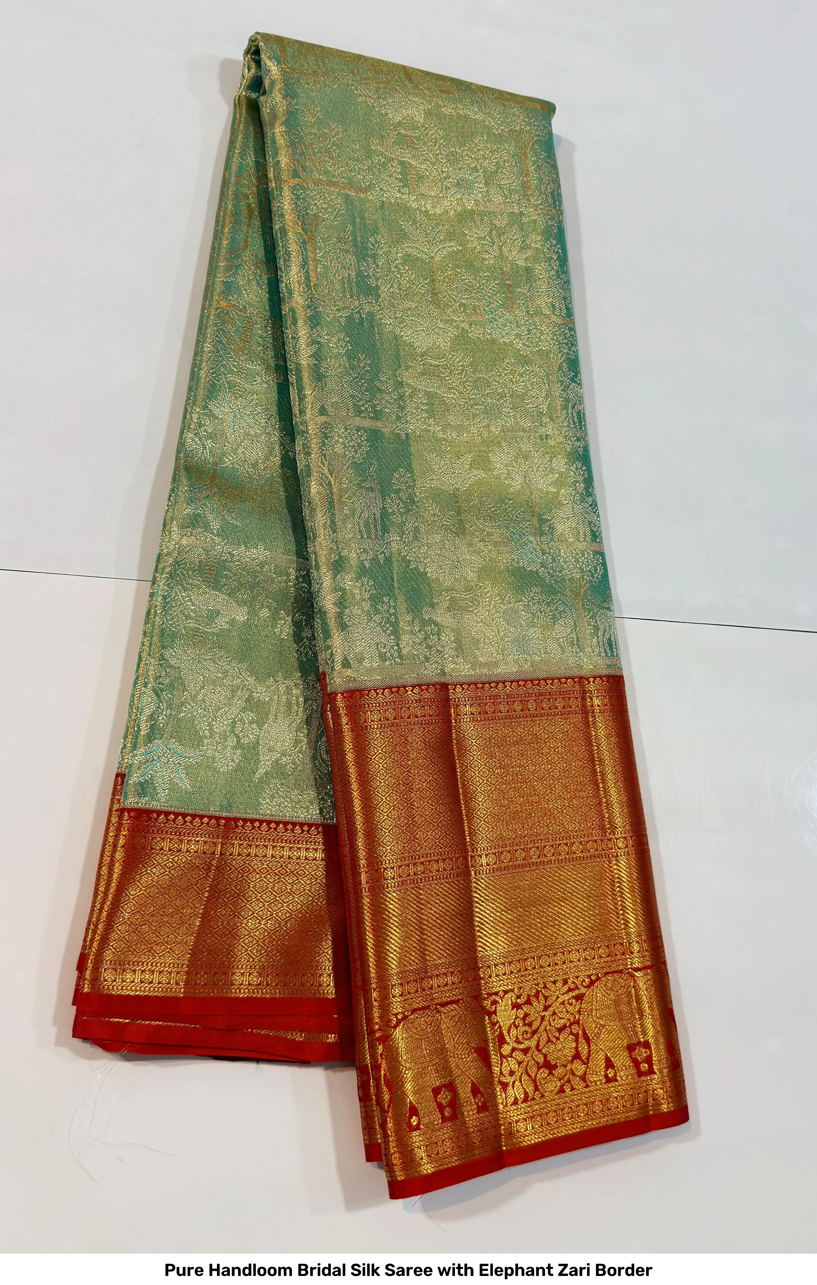 Pure Handloom Bridal Silk Saree with Elephant Zari Border 9