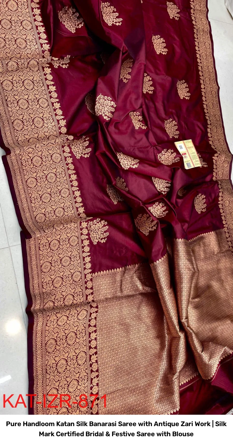 Pure Handloom Katan Silk Banarasi Saree with Antique Zari Work | Silk Mark Certified Bridal & Festive Saree with Blouse 10