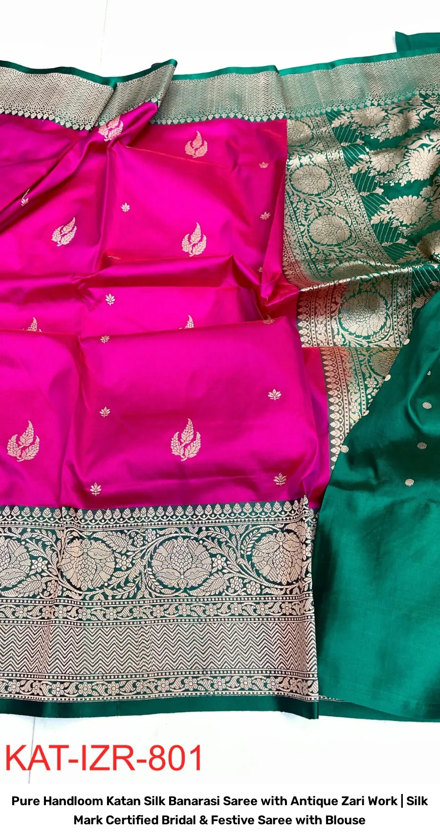 Pure Handloom Katan Silk Banarasi Saree with Antique Zari Work | Silk Mark Certified Bridal & Festive Saree with Blouse 12