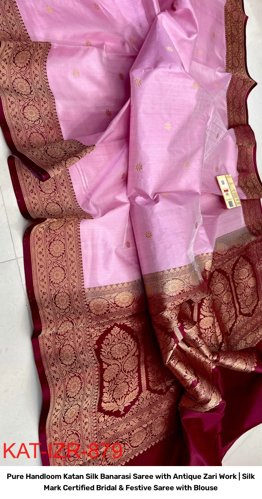 Pure Handloom Katan Silk Banarasi Saree with Antique Zari Work | Silk Mark Certified Bridal & Festive Saree with Blouse 5