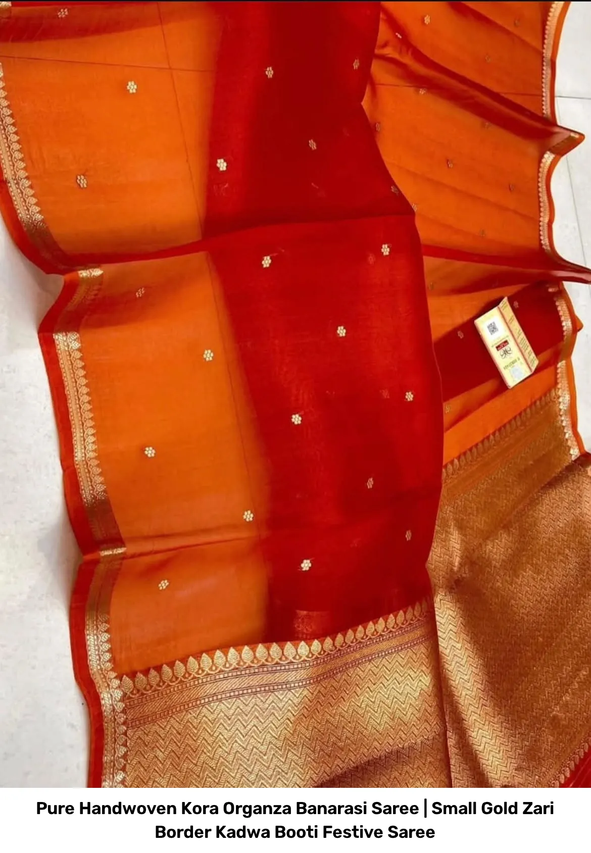 Pure Handwoven Kora Organza Banarasi Saree | Small Gold Zari Border Kadwa Booti Festive Saree 10