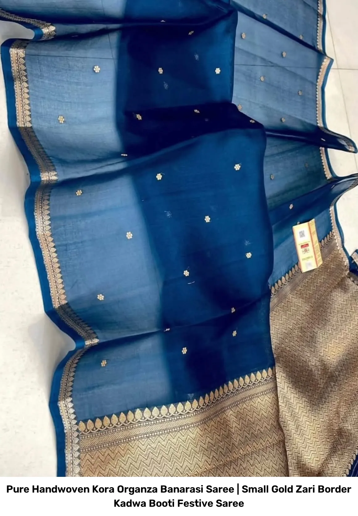Pure Handwoven Kora Organza Banarasi Saree | Small Gold Zari Border Kadwa Booti Festive Saree 13