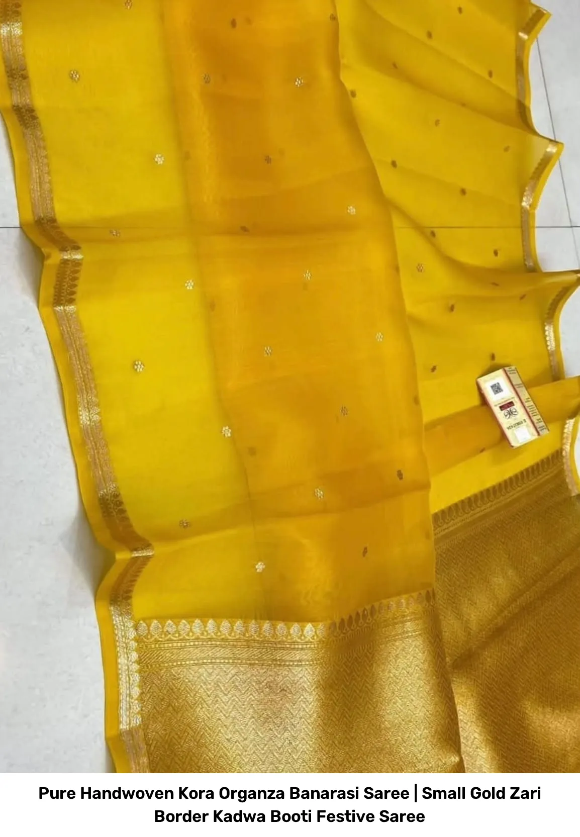 Pure Handwoven Kora Organza Banarasi Saree | Small Gold Zari Border Kadwa Booti Festive Saree 14