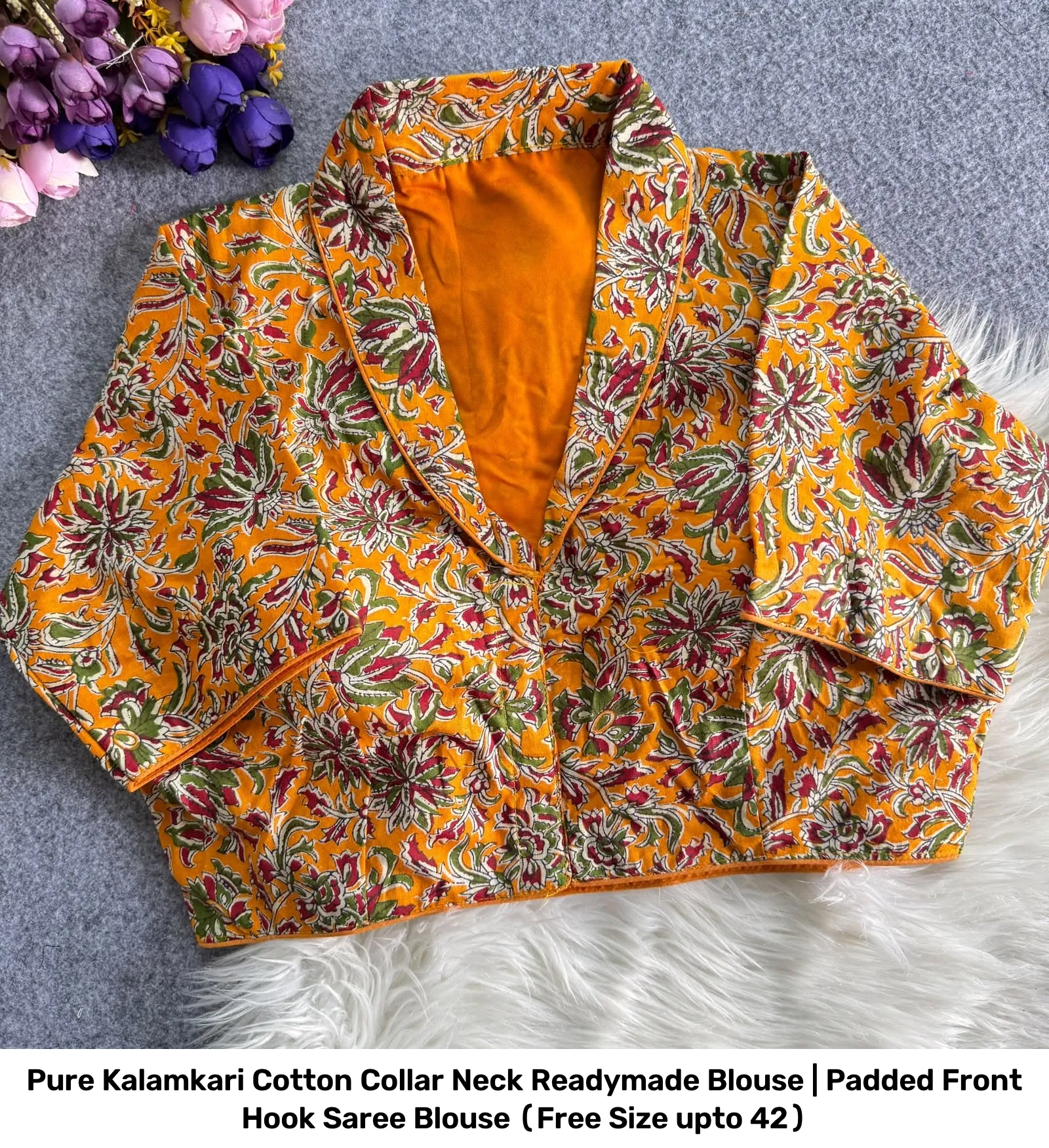 Pure Kalamkari Cotton Collar Neck Readymade Blouse | Padded Front Hook Saree Blouse (Free Size upto 42) 3