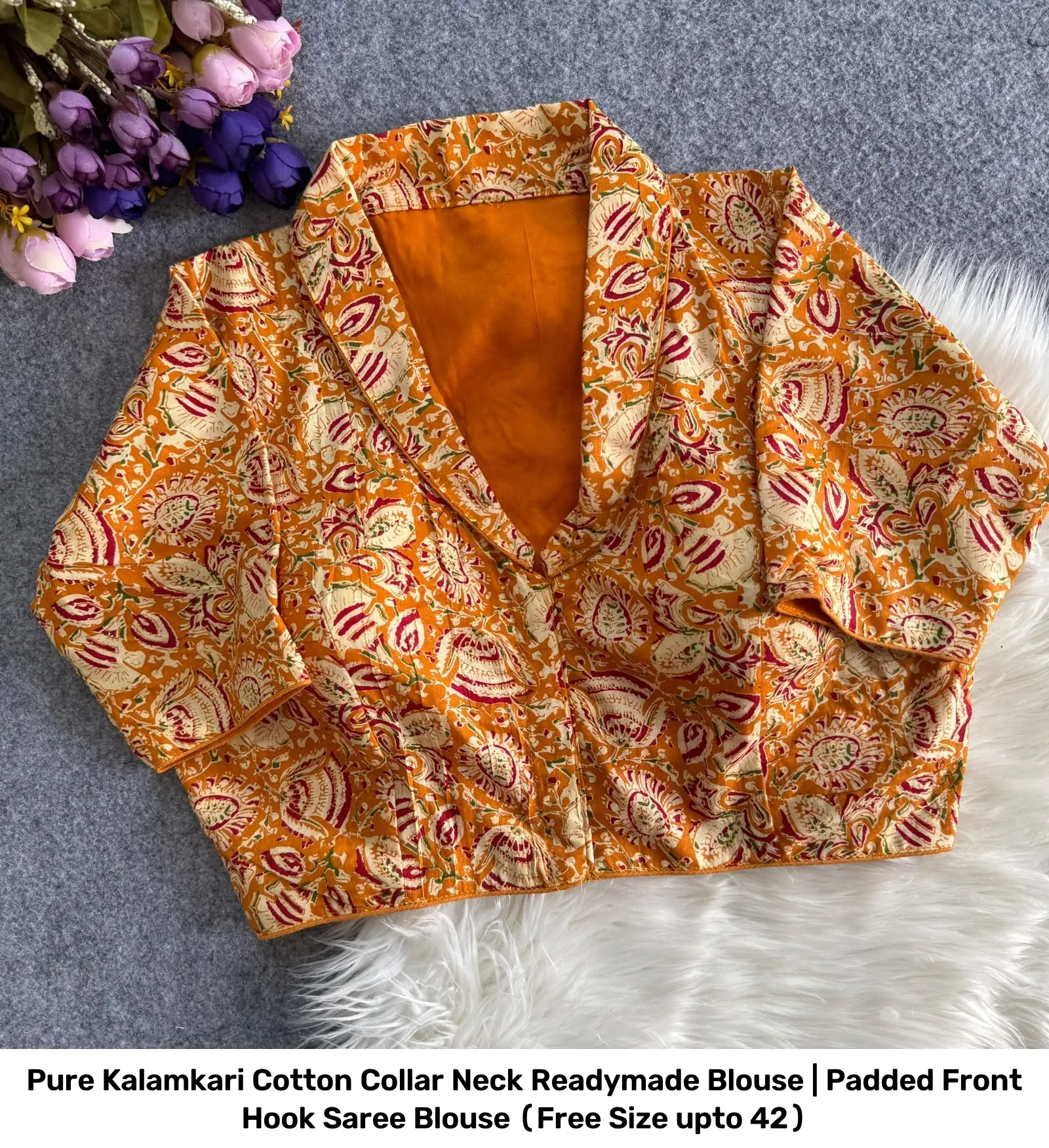 Pure Kalamkari Cotton Collar Neck Readymade Blouse | Padded Front Hook Saree Blouse (Free Size upto 42) 8