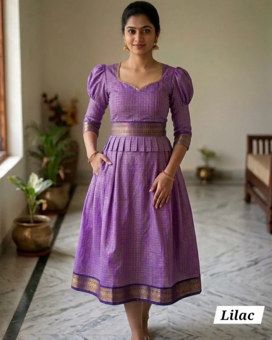 Pure Kalyani Cotton Handloom Frocks with Pattu Border | Traditional Ethnic Long Frock (Wholesale Price)
