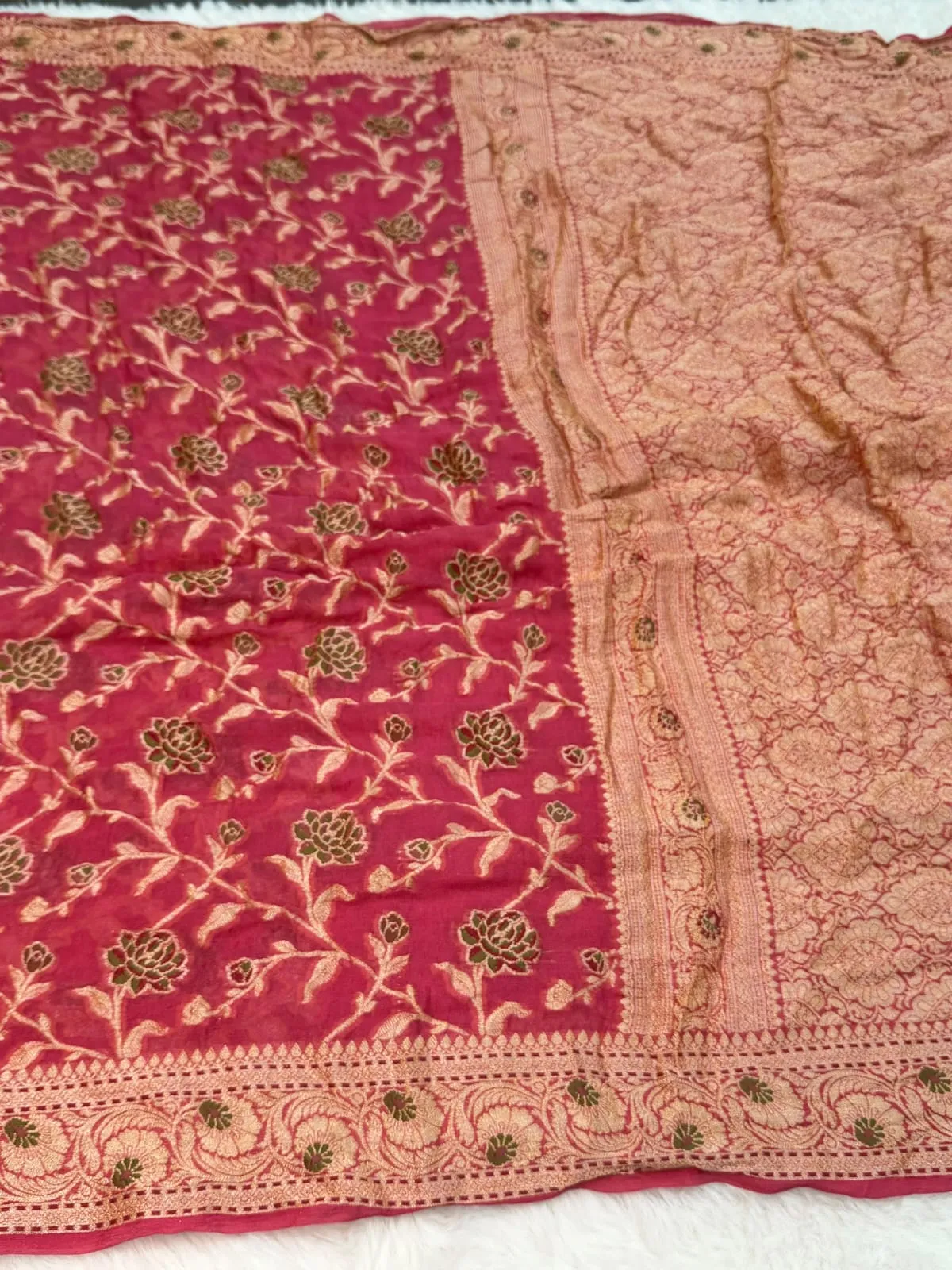 Pure Khaddi Chiffon Banarasi Saree with All-Over Meenakari Jaal | Lightweight Floral Zari Weaving Saree