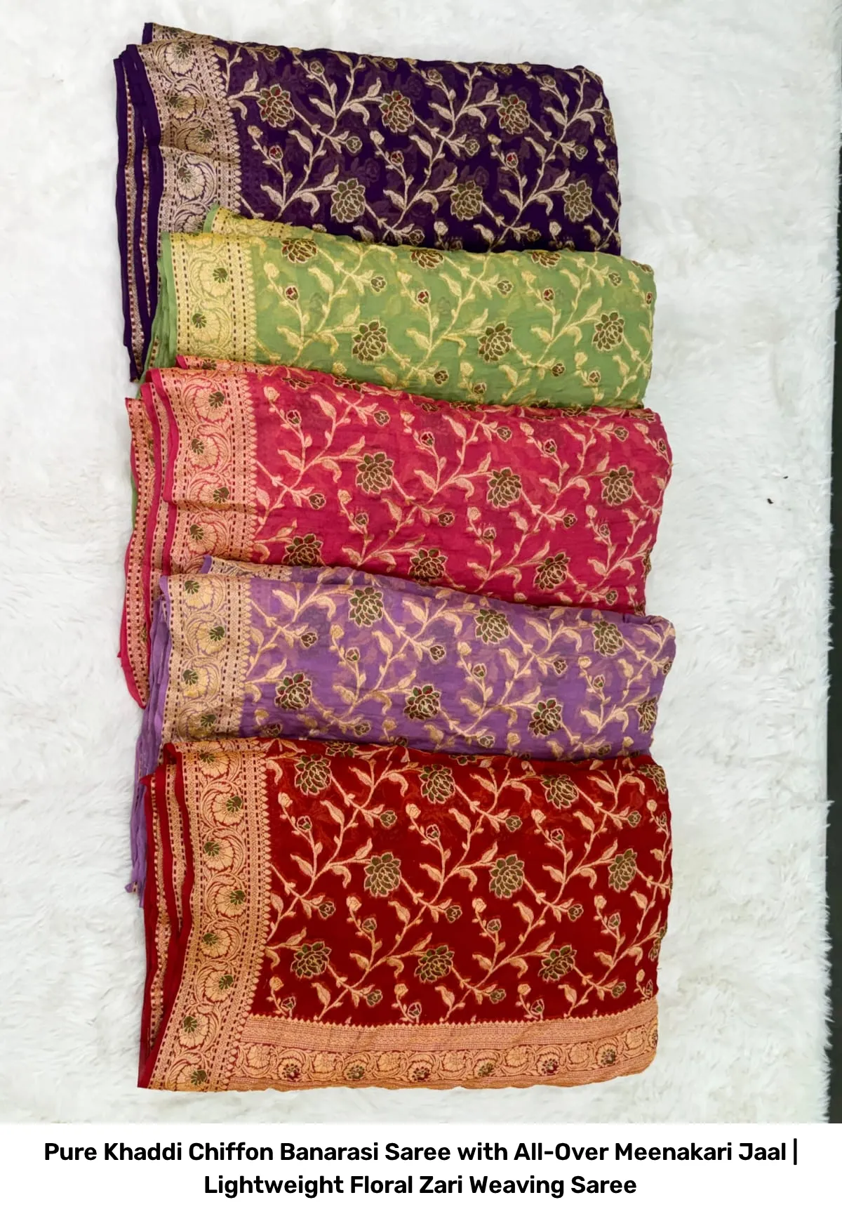 Pure Khaddi Chiffon Banarasi Saree with All-Over Meenakari Jaal | Lightweight Floral Zari Weaving Saree 16