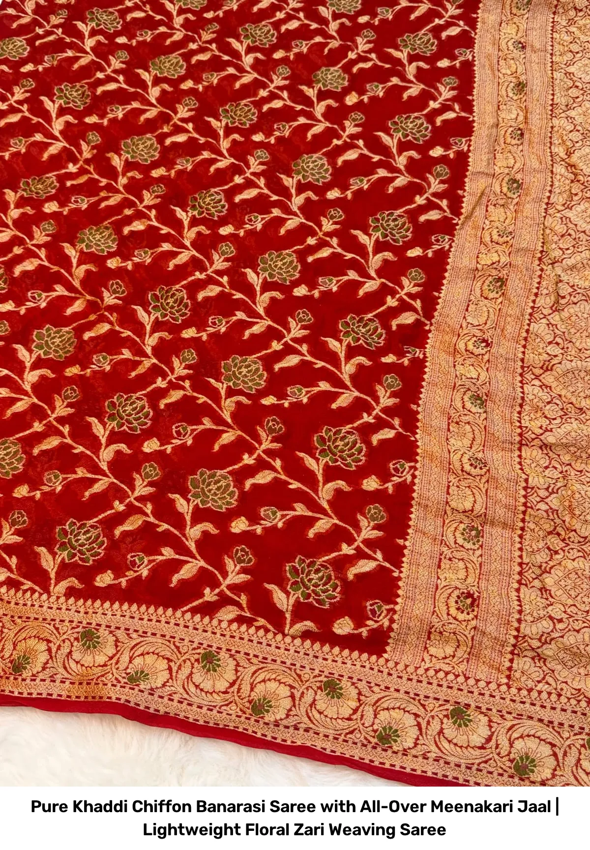 Pure Khaddi Chiffon Banarasi Saree with All-Over Meenakari Jaal | Lightweight Floral Zari Weaving Saree 2