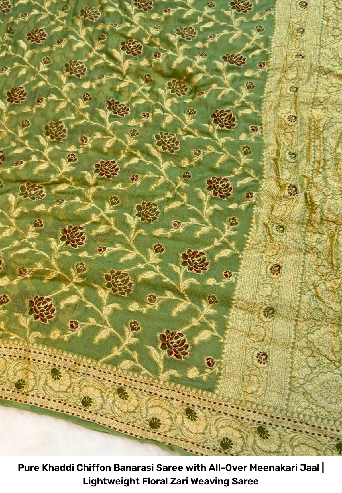 Pure Khaddi Chiffon Banarasi Saree with All-Over Meenakari Jaal | Lightweight Floral Zari Weaving Saree 8