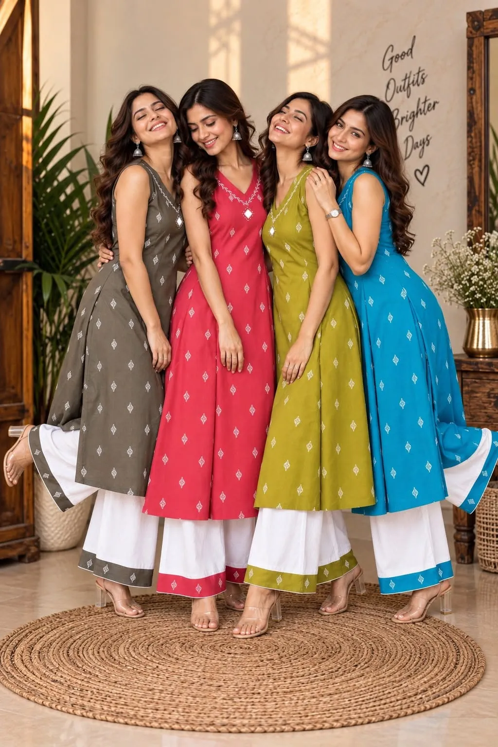 Pure Linen Cotton Sleeveless Kurti Palazzo Set with Pockets