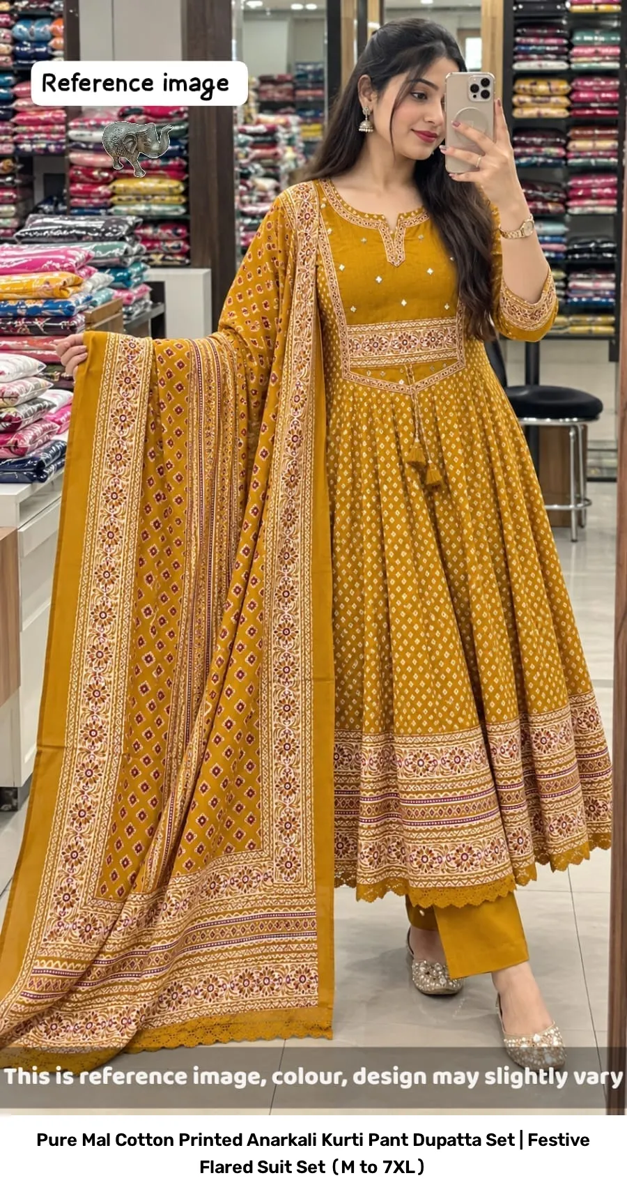 Pure Mal Cotton Printed Anarkali Kurti Pant Dupatta Set | Festive Flared Suit Set (M to 7XL) 6
