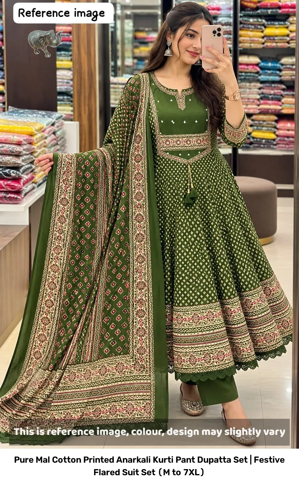 Pure Mal Cotton Printed Anarkali Kurti Pant Dupatta Set | Festive Flared Suit Set (M to 7XL) 9