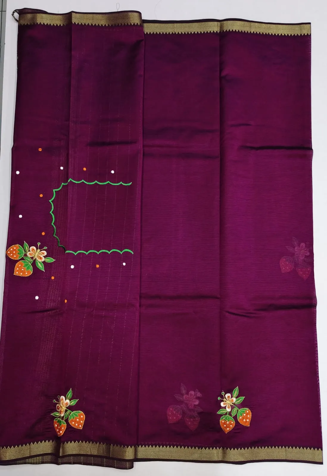 Pure Mangalagiri Cotton Silk Handloom Saree with Hand Embroidery & Nizam Border | Traditional Festive Saree with Heavy Embroidered Blouse
