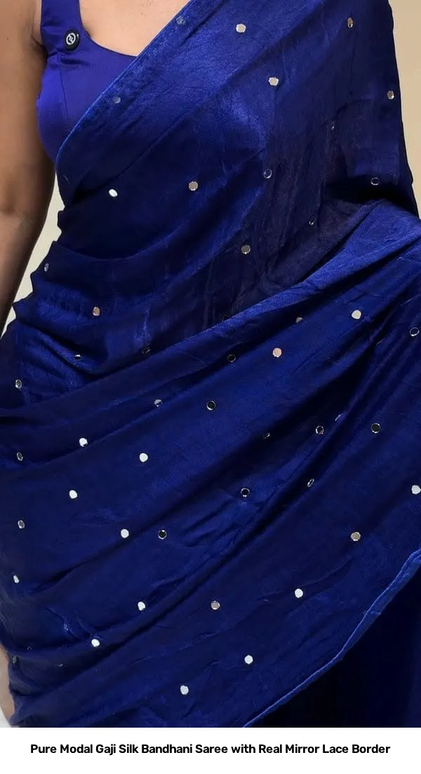 Pure Modal Gaji Silk Bandhani Saree with Real Mirror Lace Border 10
