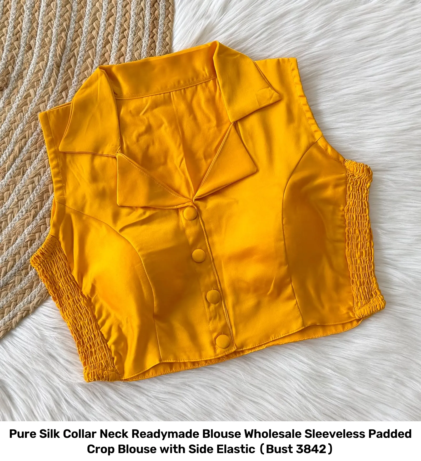 Pure Silk Collar Neck Readymade Blouse Wholesale – Sleeveless Padded Crop Blouse with Side Elastic (Bust 38–42) 18